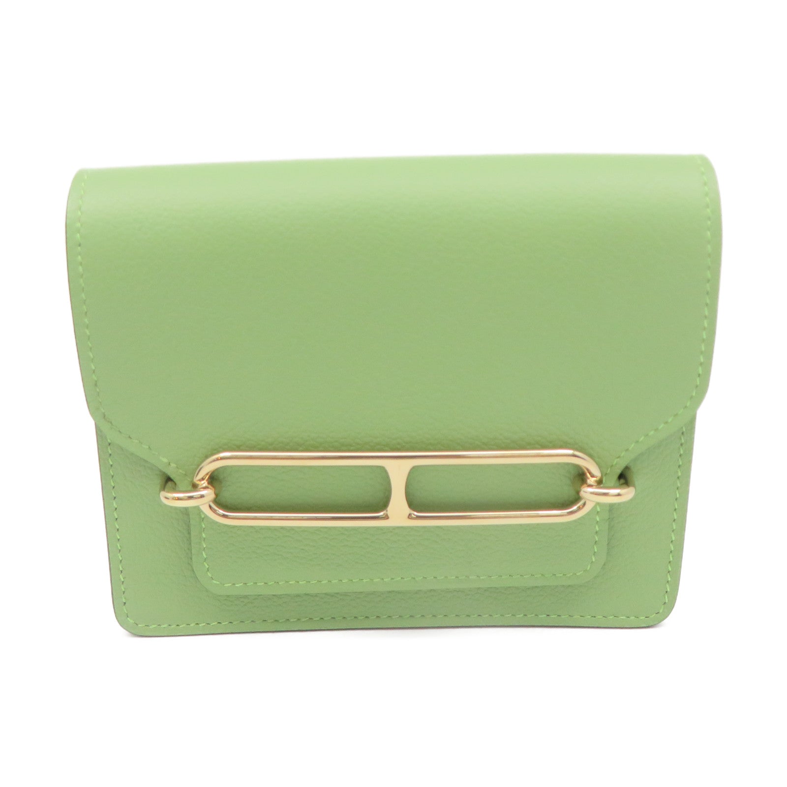 HERMES 【激減優惠】Evercolour皮革Roulis Slim Wallet金扣短錢包Vert Criquet淺綠色
