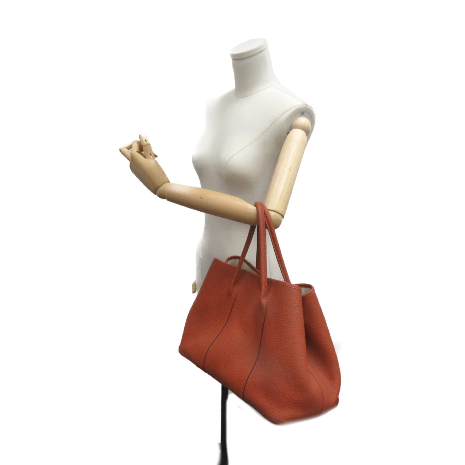 HERMES Negonda Leather GardenParty PM Silver Button Handle Bag Cuivre Brown