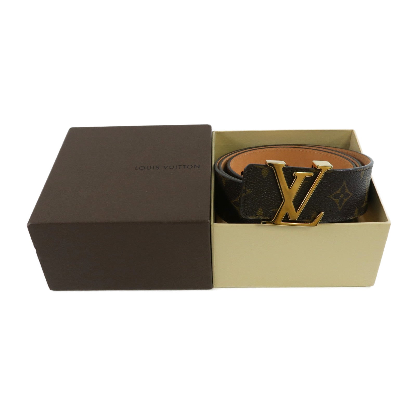 LOUIS VUITTON Monogram Initiales 40mm金扣皮帶啡色