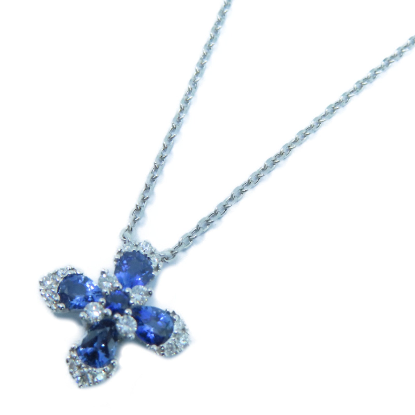 JEWELRY 14K白金Diamond / Sapphire Necklace 0.15ct钻石/0.75ct蓝宝石项链