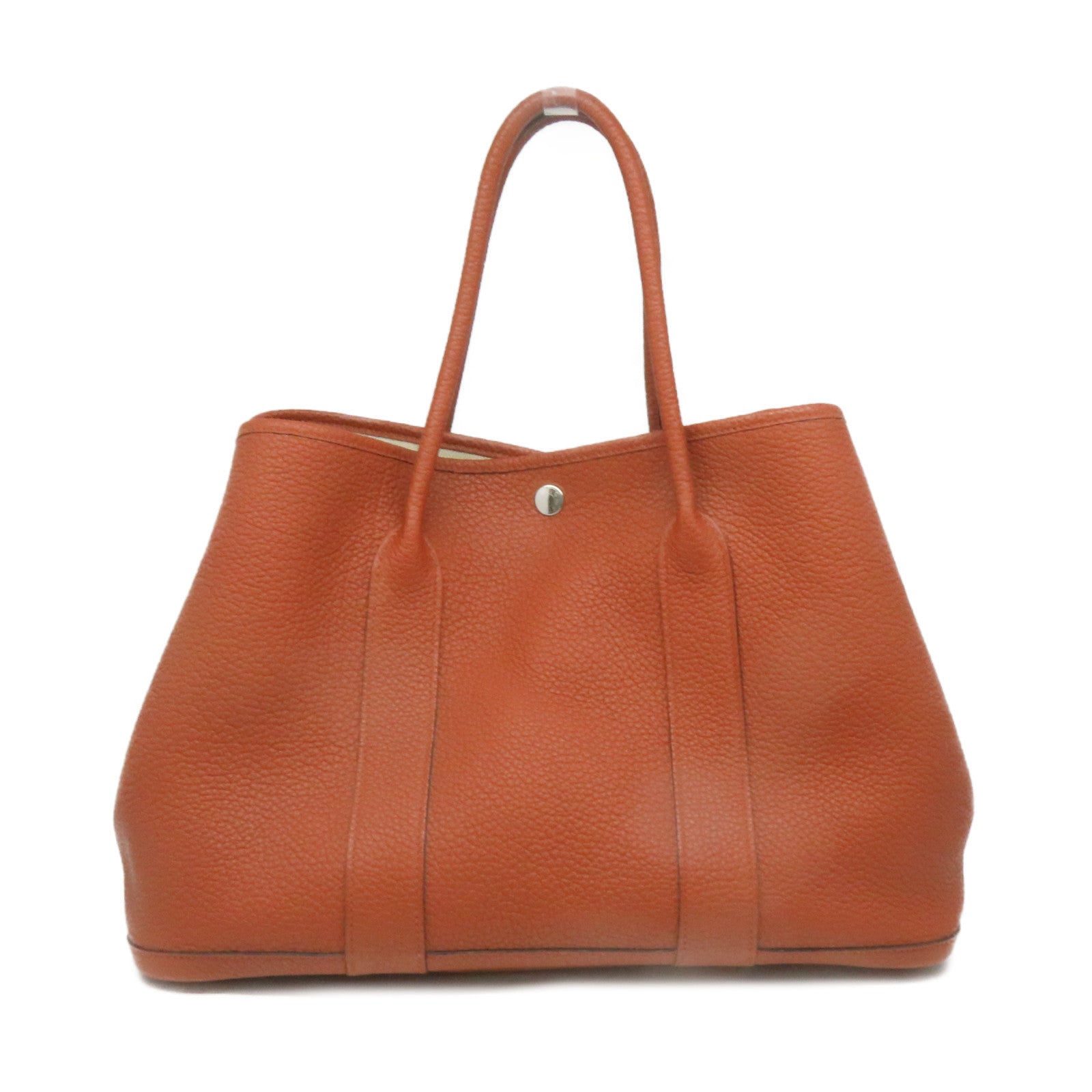 HERMES Negonda Leather GardenParty PM Silver Button Handle Bag Cuivre Brown