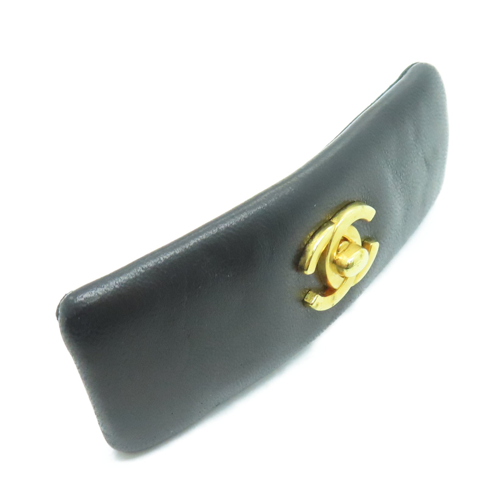 CHANEL 羊皮皮革Hair Clip金扣发夹黑色