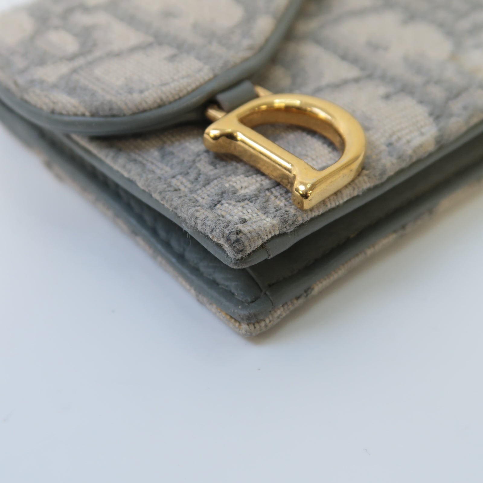 Dior 帆布Saddle Flap Card Holder金扣卡片套灰色