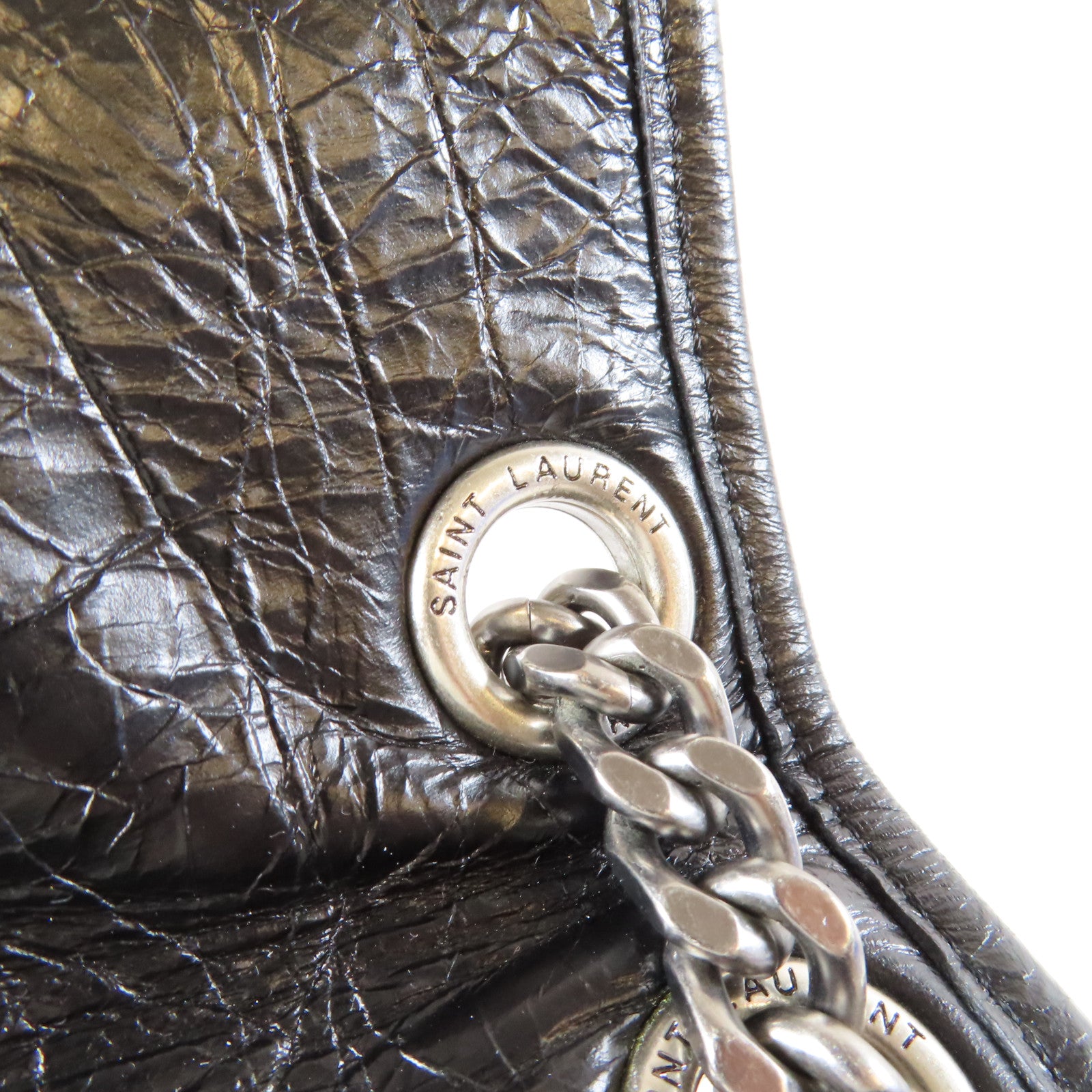 SAINT LAURENT 牛皮皮革Niki Bag黑扣鏈帶肩背袋黑色