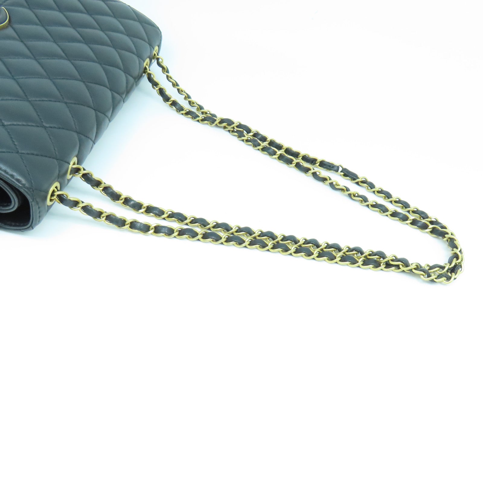 CHANEL 菱格羊皮皮革Shoulder Bag金扣鏈帶肩背袋黑色