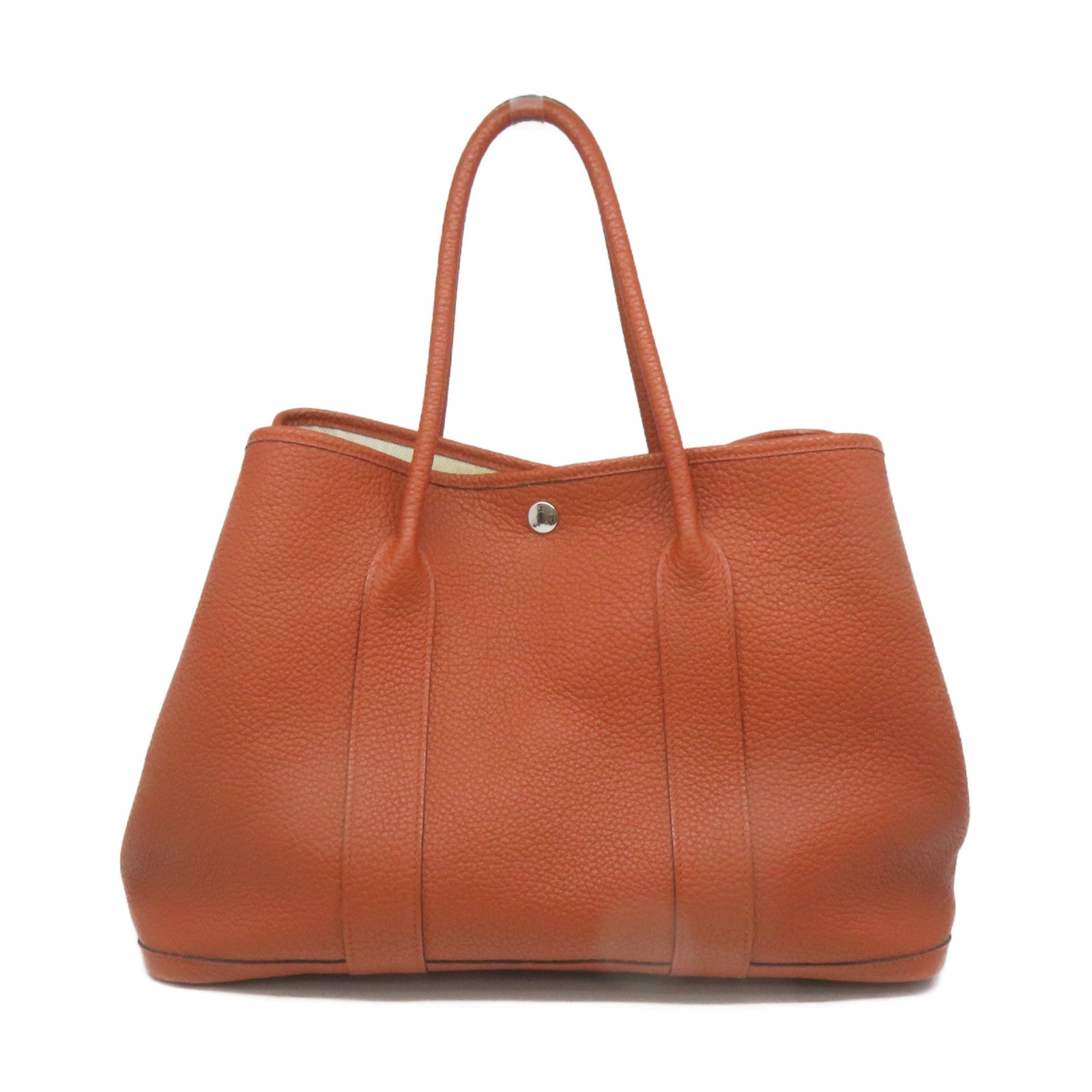 HERMES Negonda Leather GardenParty PM Silver Button Handle Bag Cuivre Brown