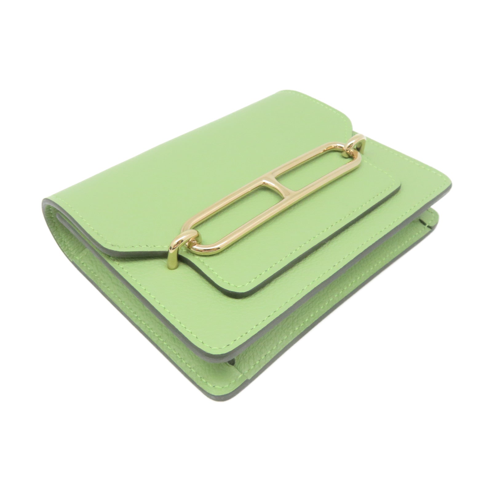 HERMES 【激減優惠】Evercolour皮革Roulis Slim Wallet金扣短錢包Vert Criquet淺綠色