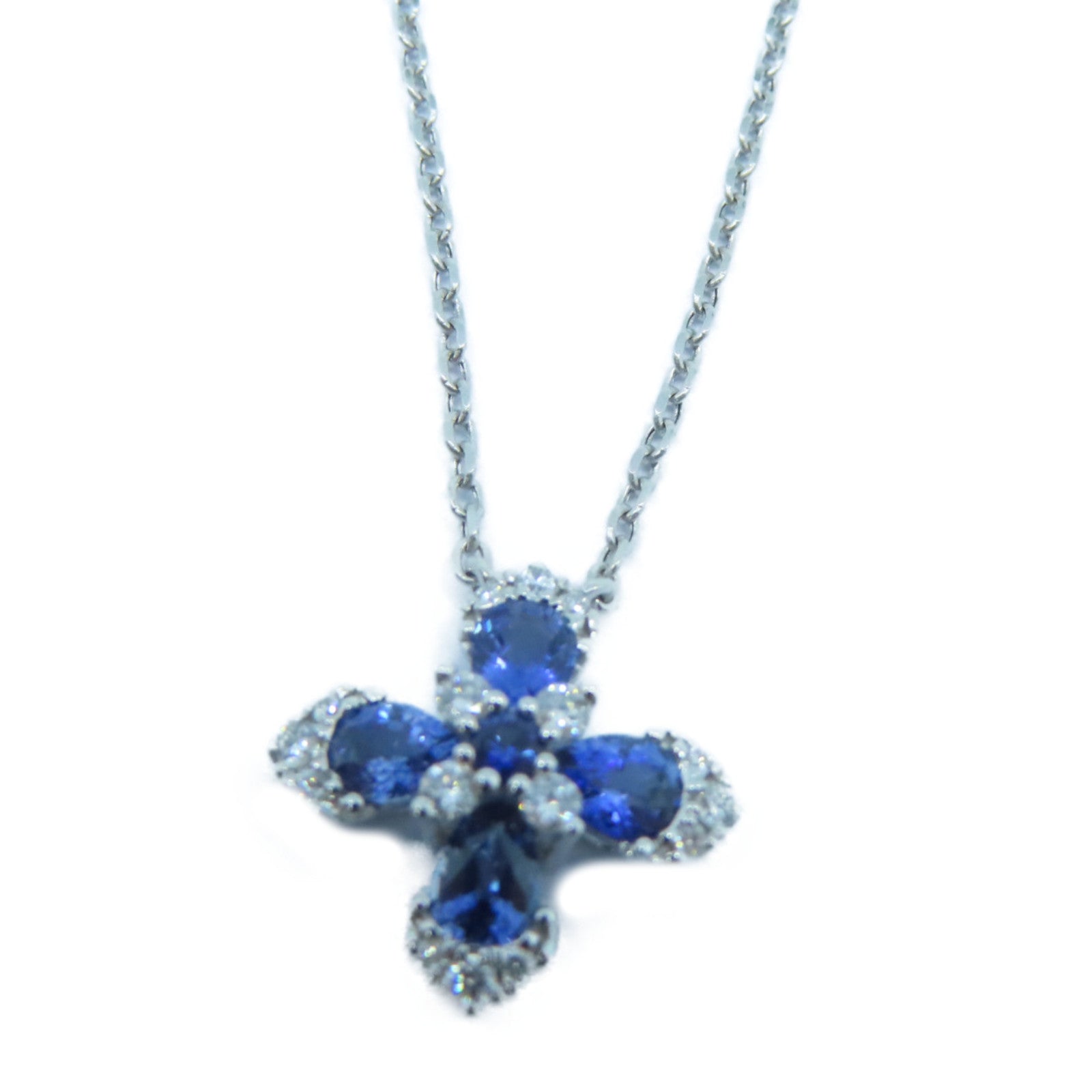 JEWELRY 14K白金Diamond / Sapphire Necklace 0.15ct钻石/0.75ct蓝宝石项链