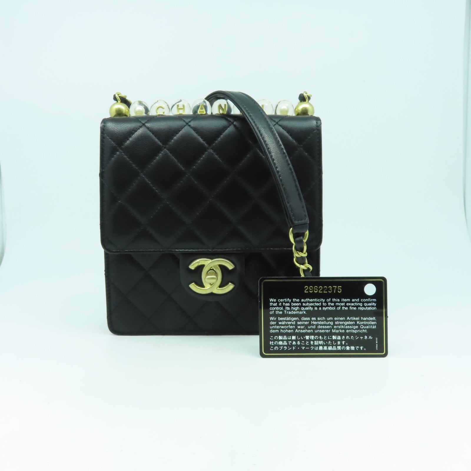 CHANEL 菱格牛皮皮革Chain Shoulder Bag金扣鏈帶肩背袋黑色