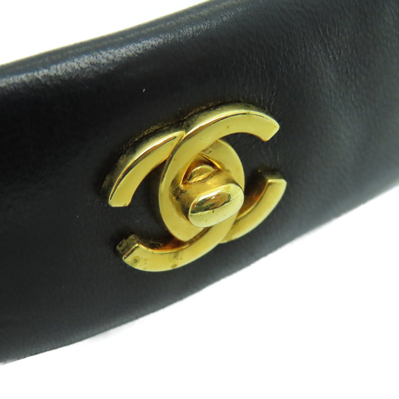 CHANEL 羊皮皮革Hair Clip金扣发夹黑色