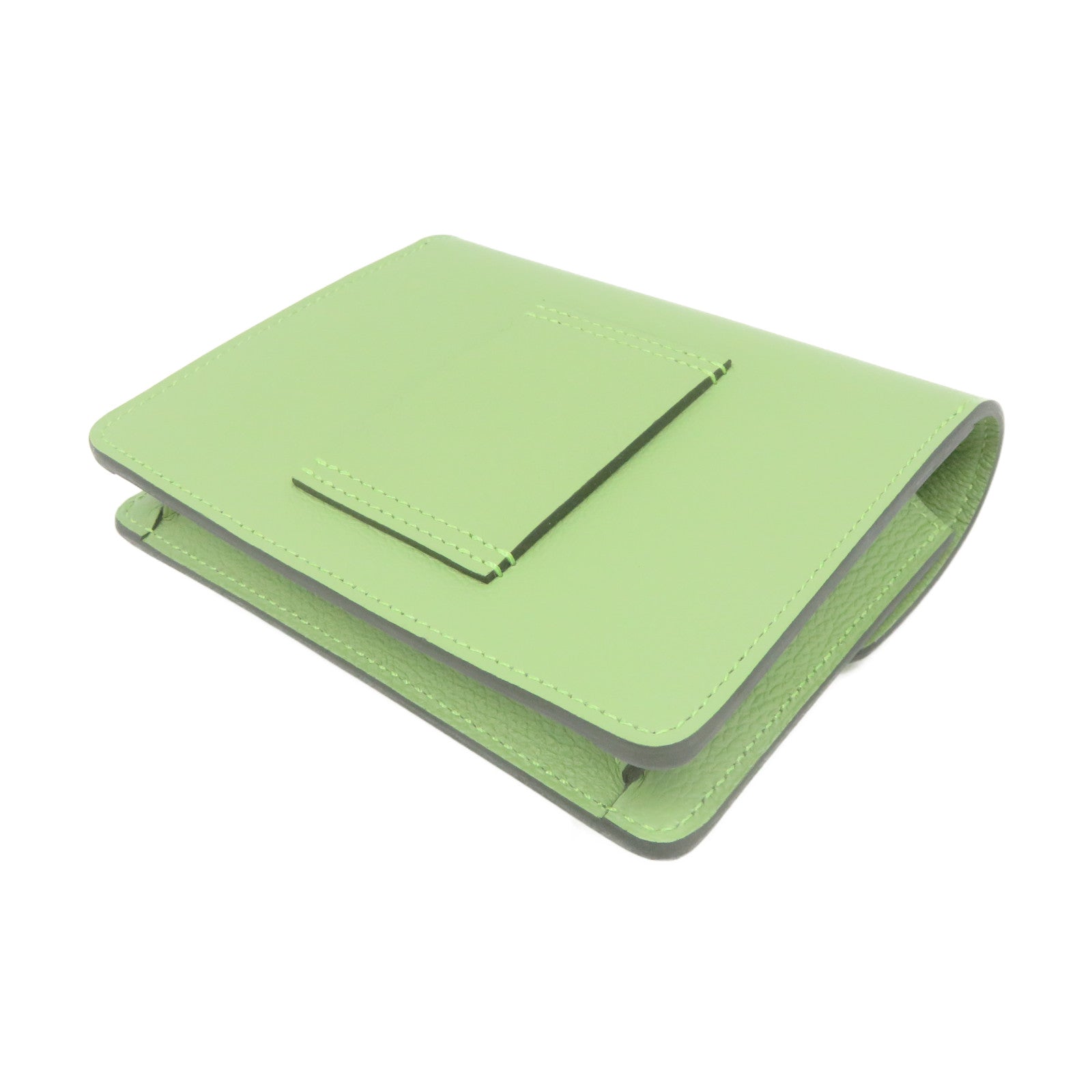 HERMES 【激減優惠】Evercolour皮革Roulis Slim Wallet金扣短錢包Vert Criquet淺綠色