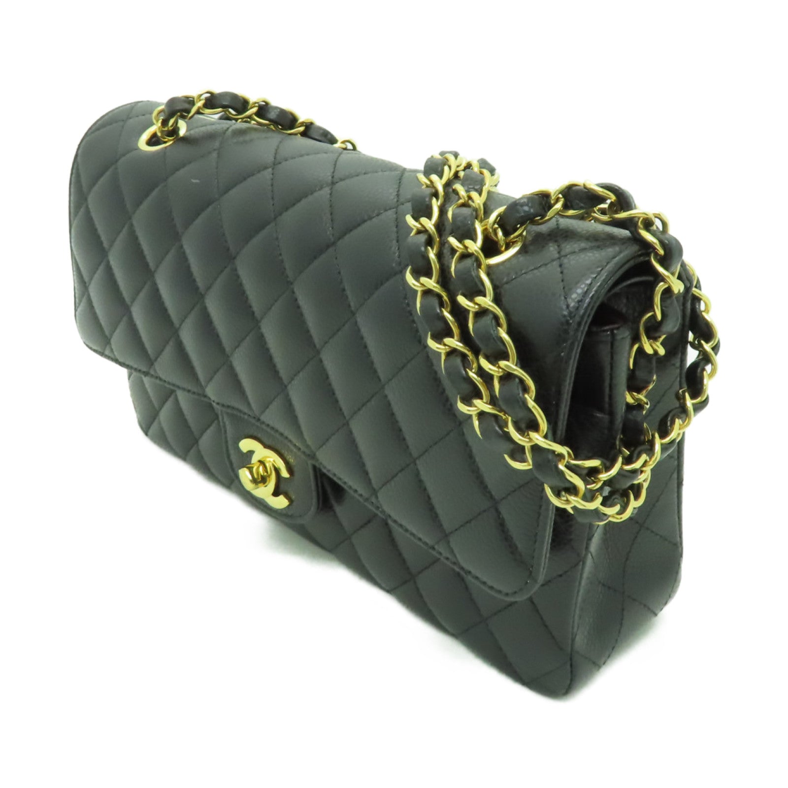 CHANEL 菱格Caviar皮革Classic Flap 25金扣鏈帶肩背袋黒色