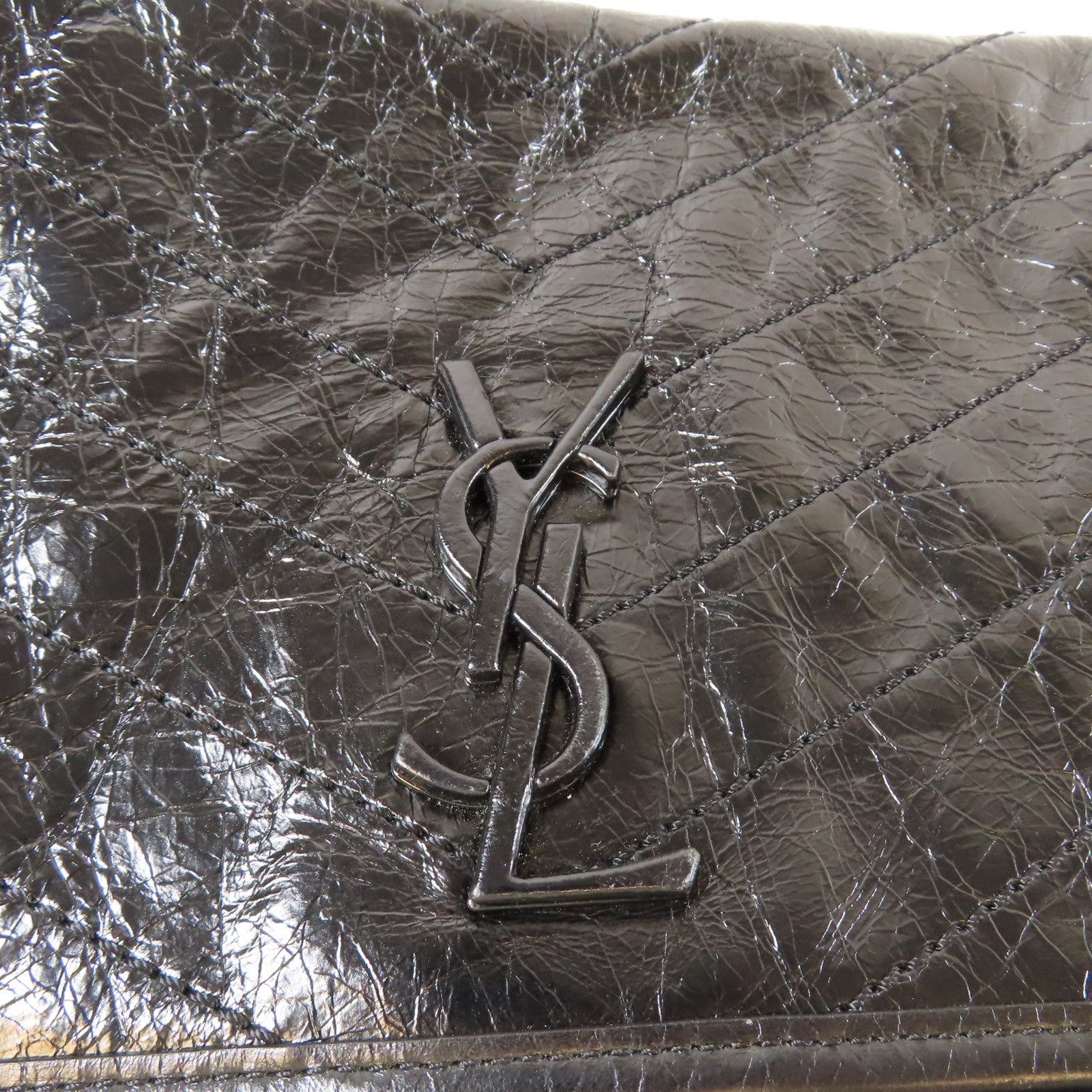 SAINT LAURENT 牛皮皮革Niki Bag黑扣鏈帶肩背袋黑色