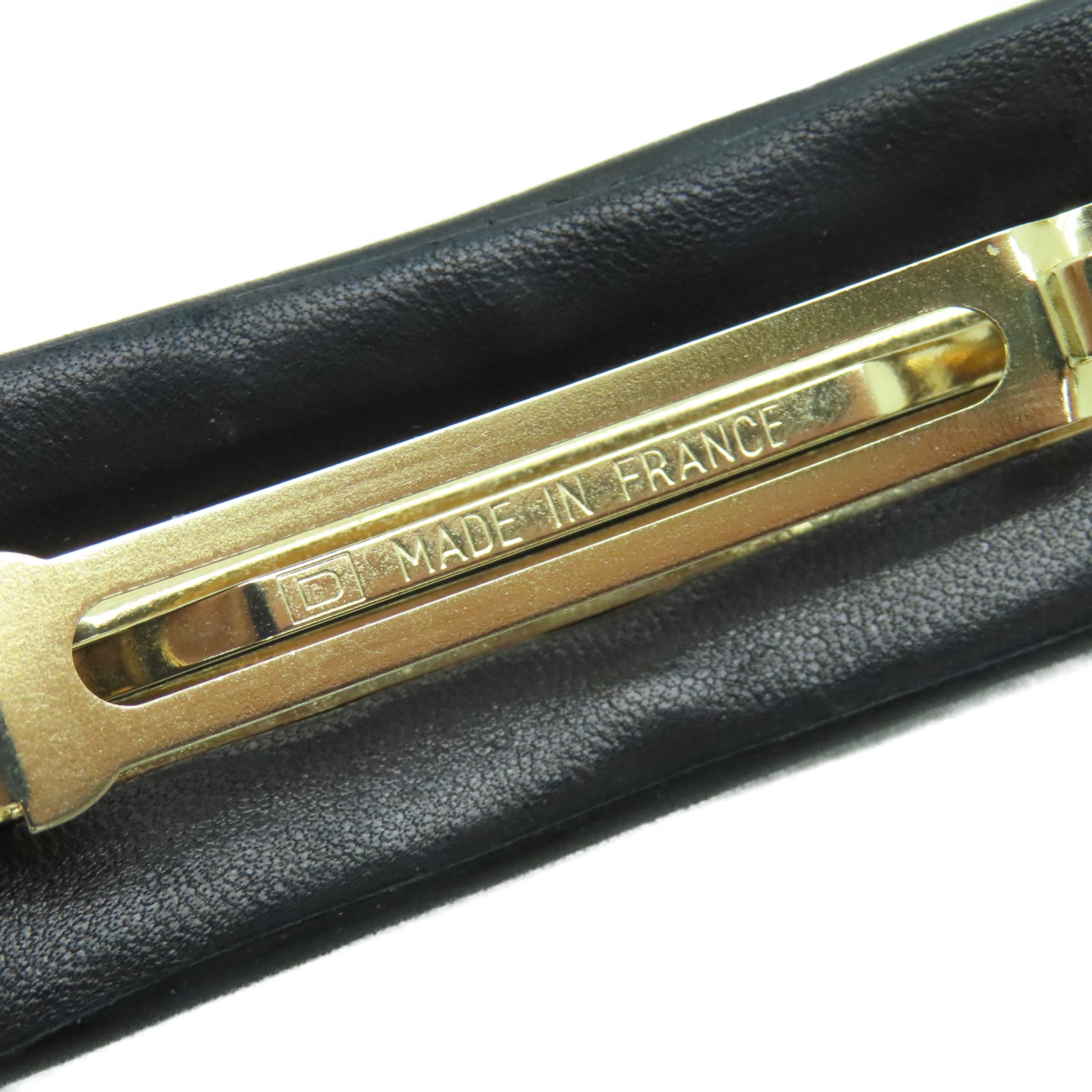 CHANEL 羊皮皮革Hair Clip金扣发夹黑色
