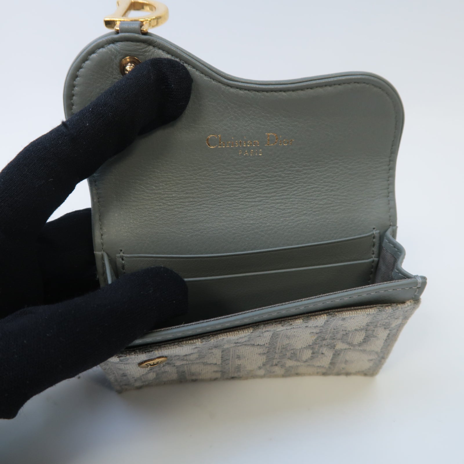 Dior 帆布Saddle Flap Card Holder金扣卡片套灰色