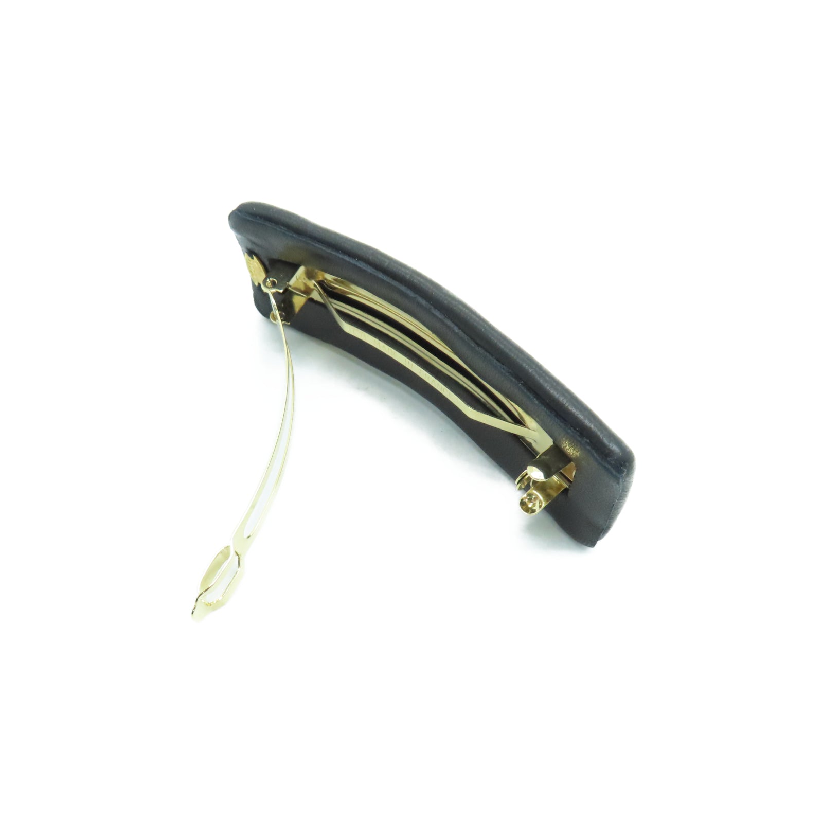 CHANEL 羊皮皮革Hair Clip金扣发夹黑色