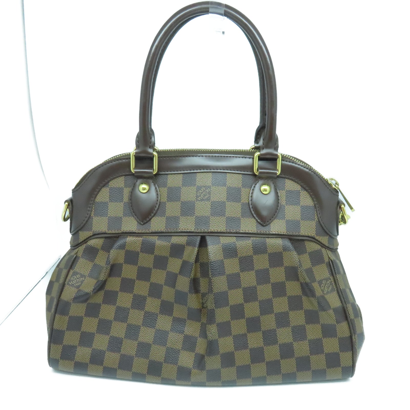 LOUIS VUITTON Damier Trevi PM gold buckle handle shoulder bag brown