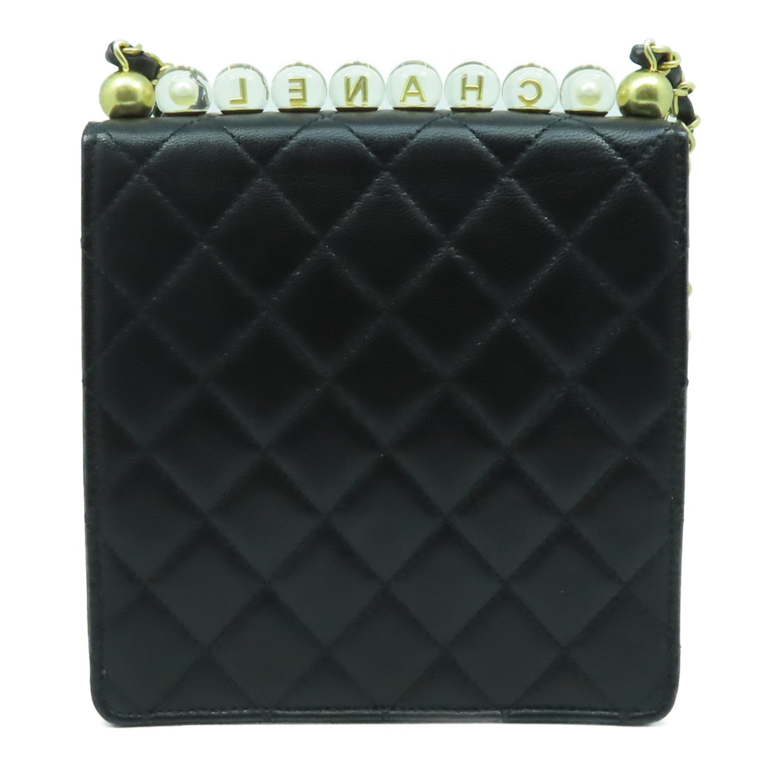 CHANEL 菱格牛皮皮革Chain Shoulder Bag金扣鏈帶肩背袋黑色