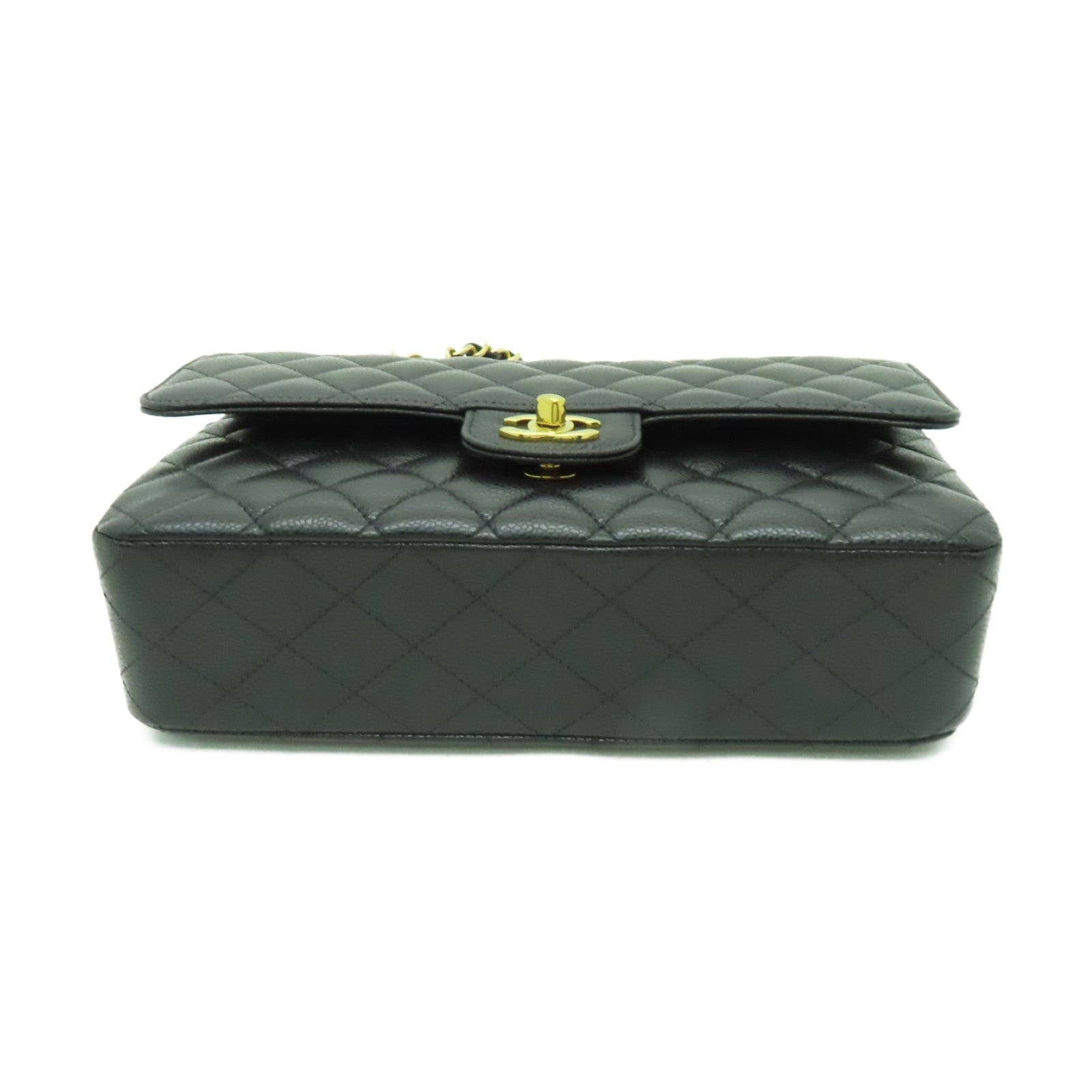 CHANEL 菱格Caviar皮革Classic Flap 25金扣鏈帶肩背袋黒色