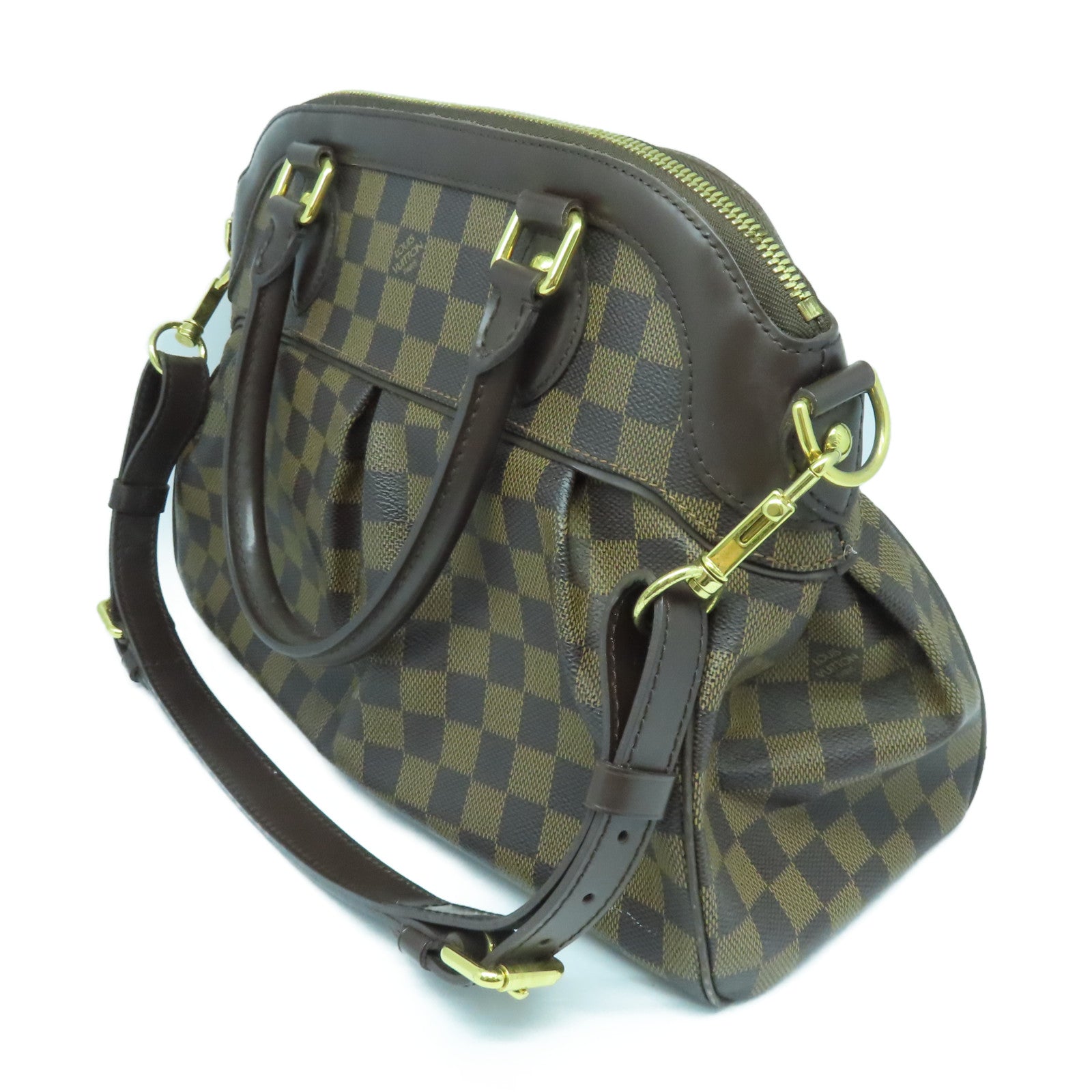 LOUIS VUITTON Damier Trevi PM gold buckle handle shoulder bag brown