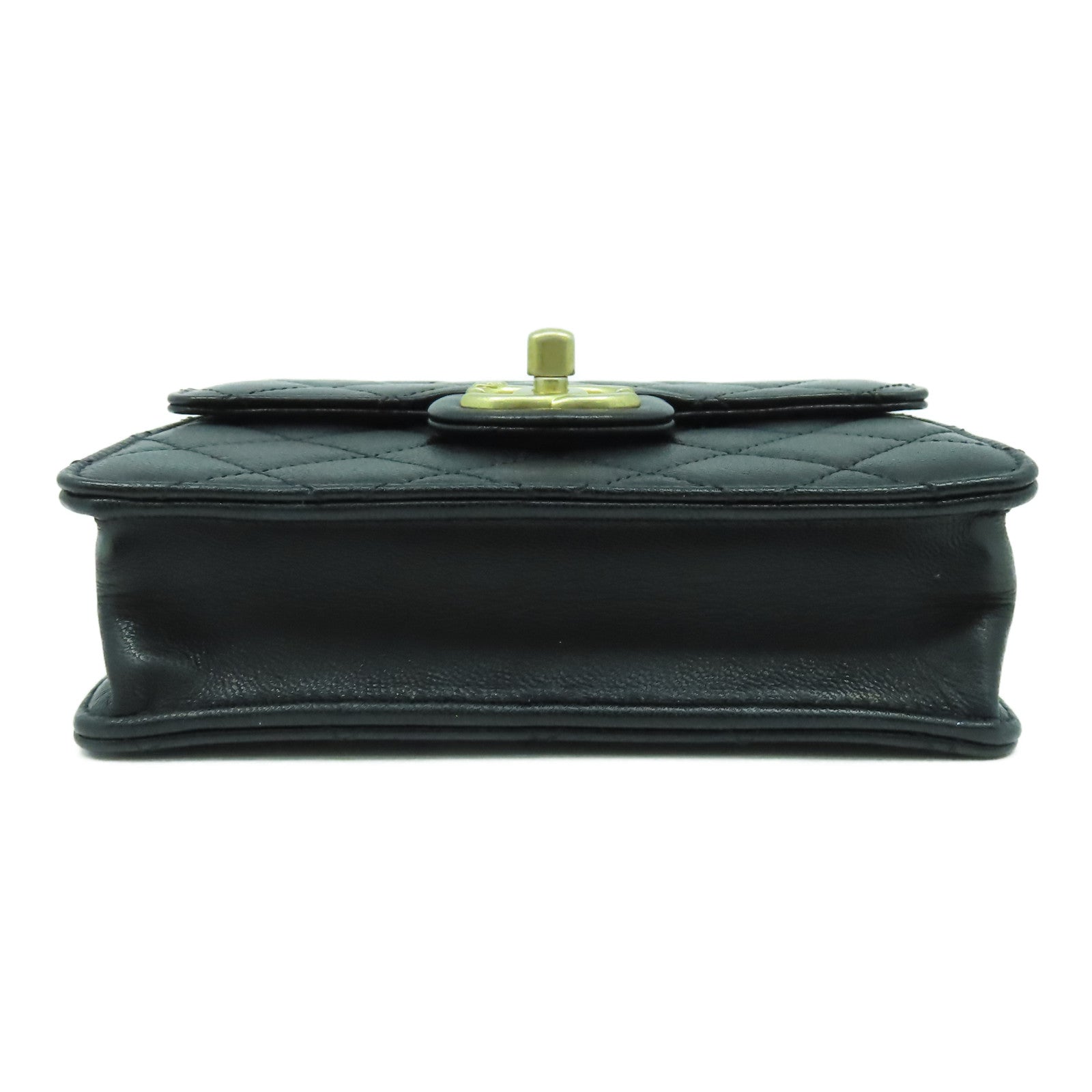 CHANEL 菱格牛皮皮革Chain Shoulder Bag金扣鏈帶肩背袋黑色