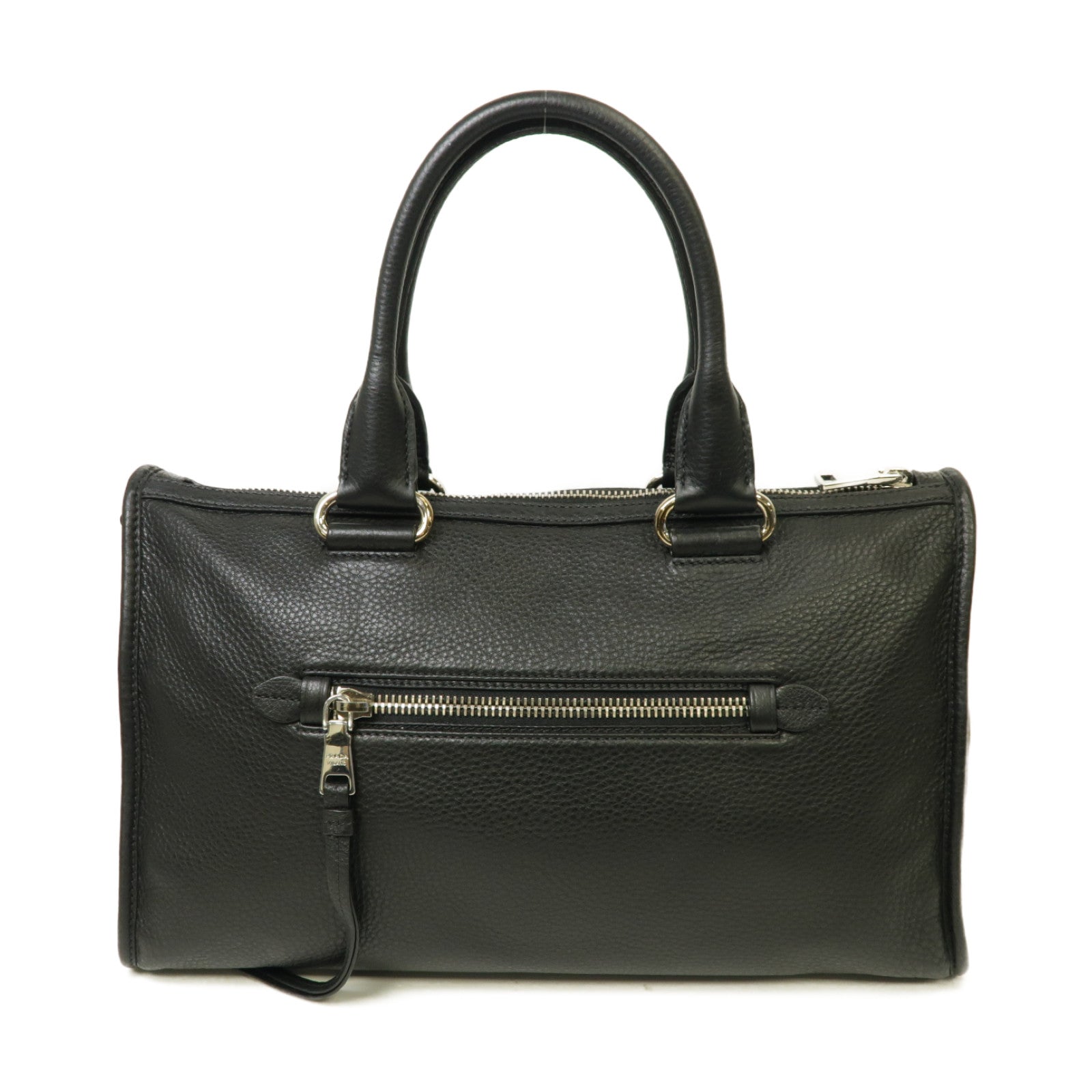 PRADA 牛皮皮革Vitello Daino Zip銀扣手挽肩背兩用袋黑色