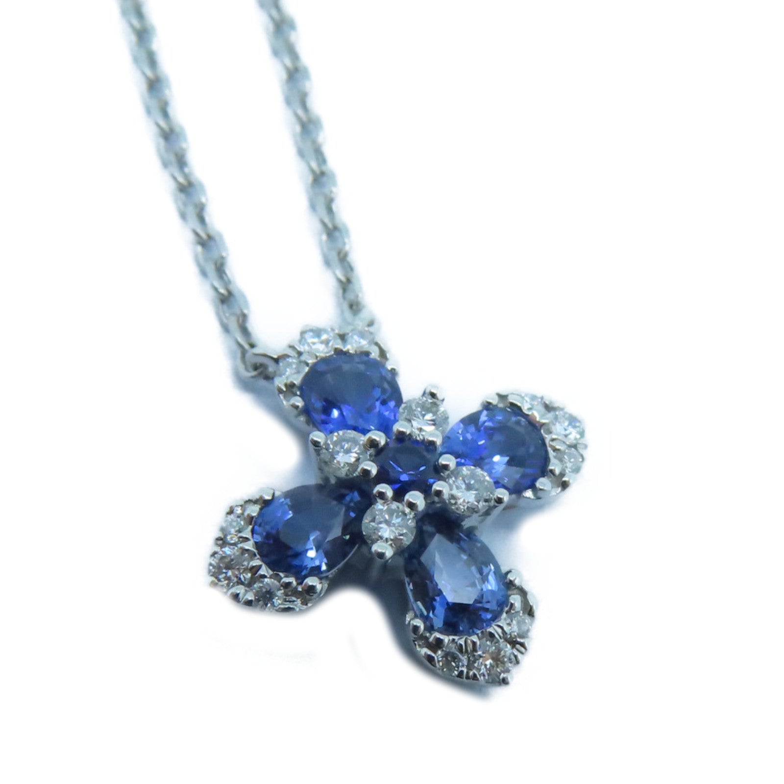 JEWELRY 14K白金Diamond / Sapphire Necklace 0.15ct钻石/0.75ct蓝宝石项链