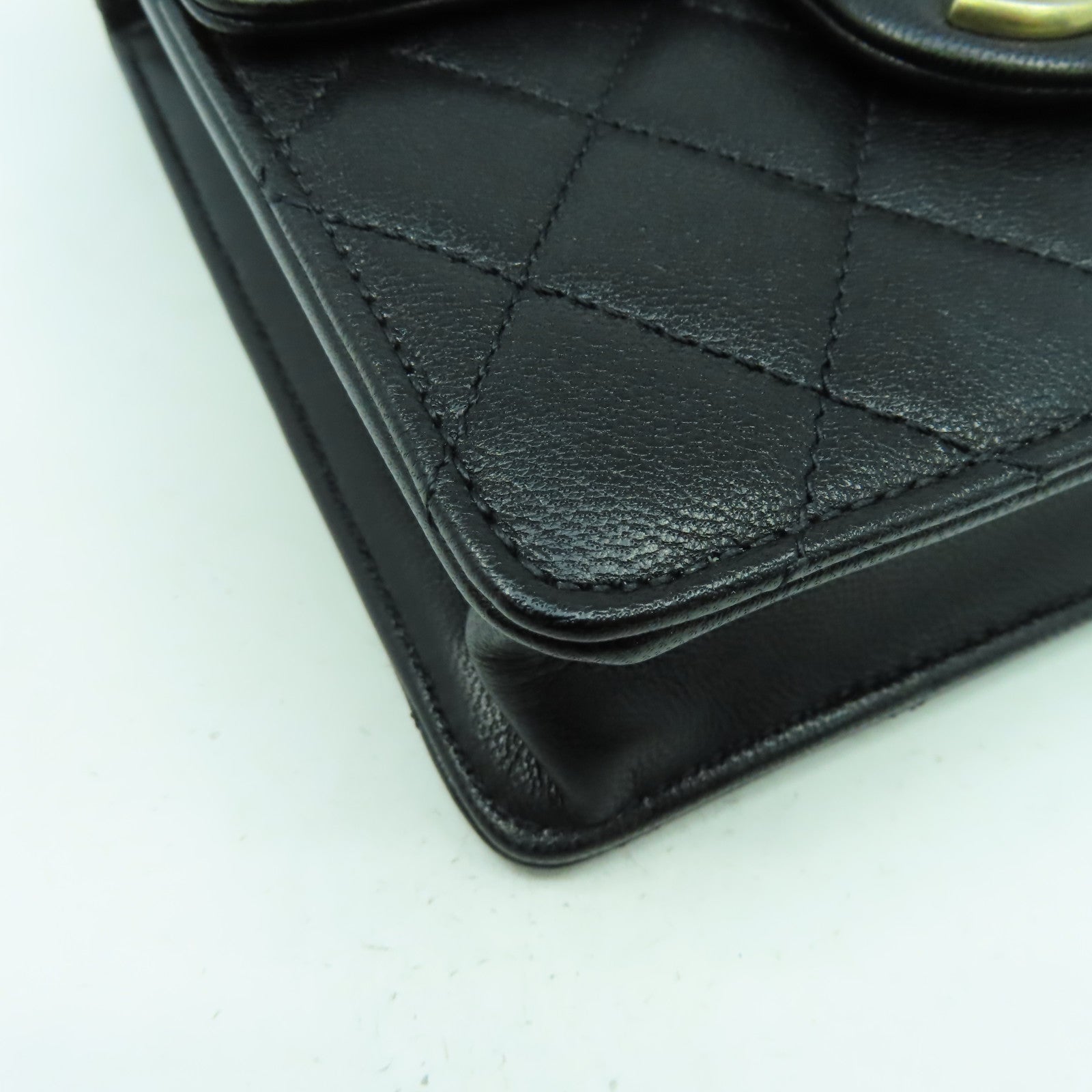 CHANEL 菱格牛皮皮革Chain Shoulder Bag金扣鏈帶肩背袋黑色