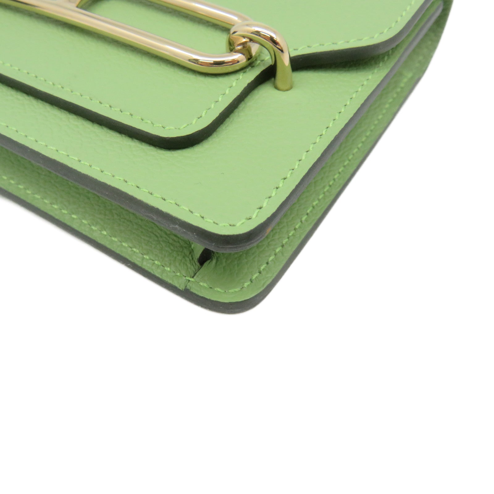 HERMES 【激減優惠】Evercolour皮革Roulis Slim Wallet金扣短錢包Vert Criquet淺綠色