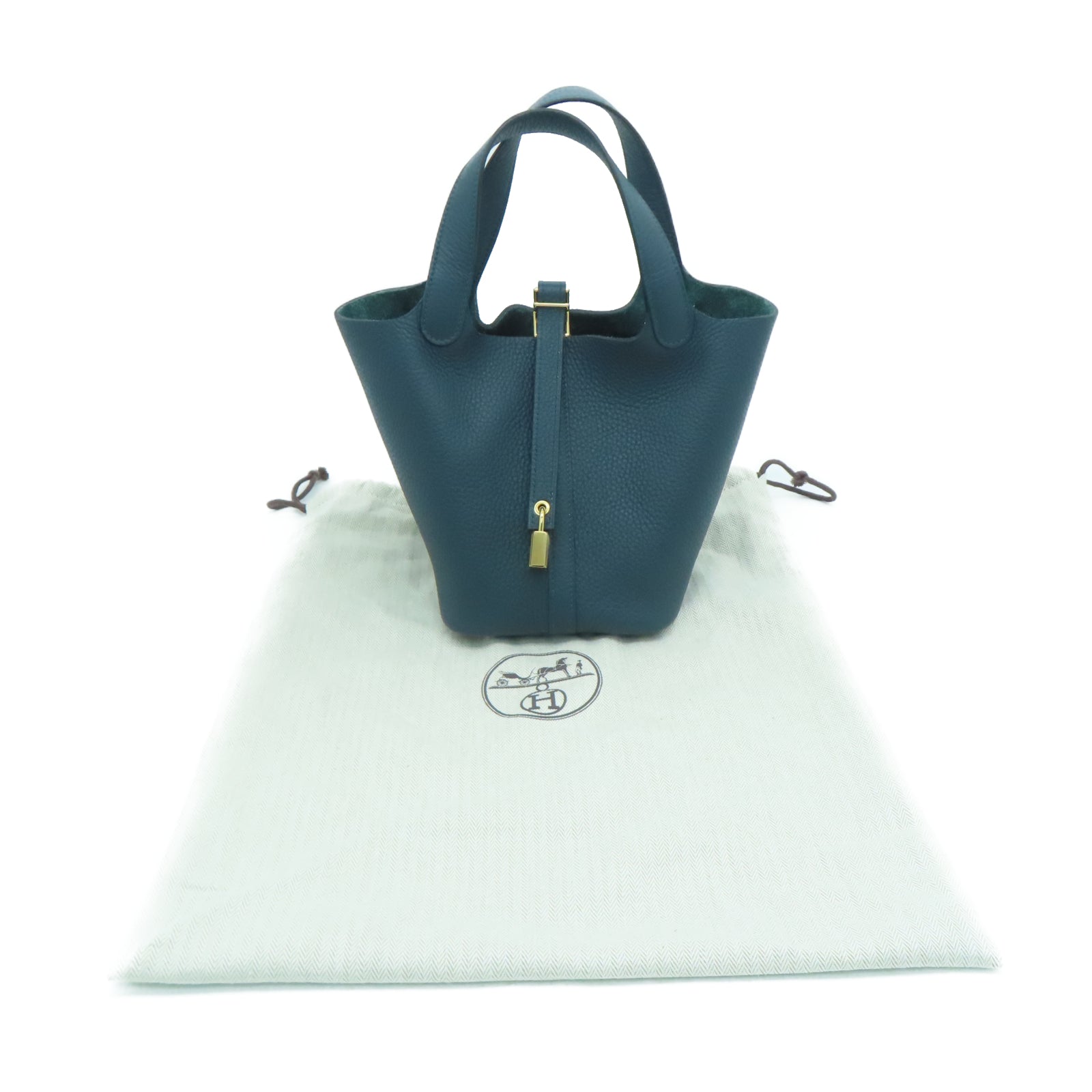 HERMES Taurillon Clemence皮革Picotin PM金扣手挽袋松柏色