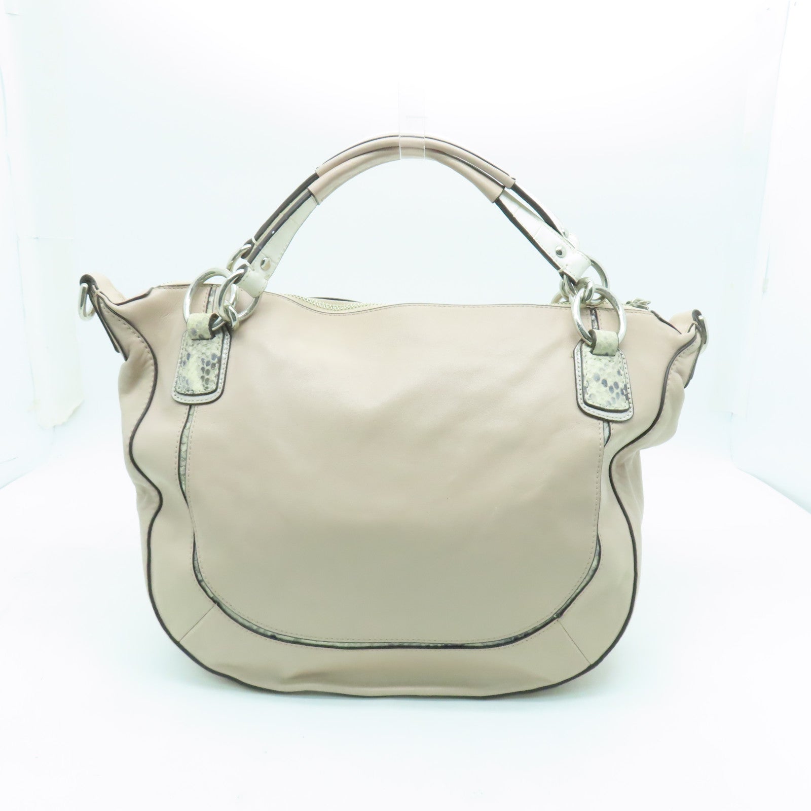 COACH 【激減優惠】牛皮皮革2 Way Shoulder銀扣手挽肩背兩用袋米色