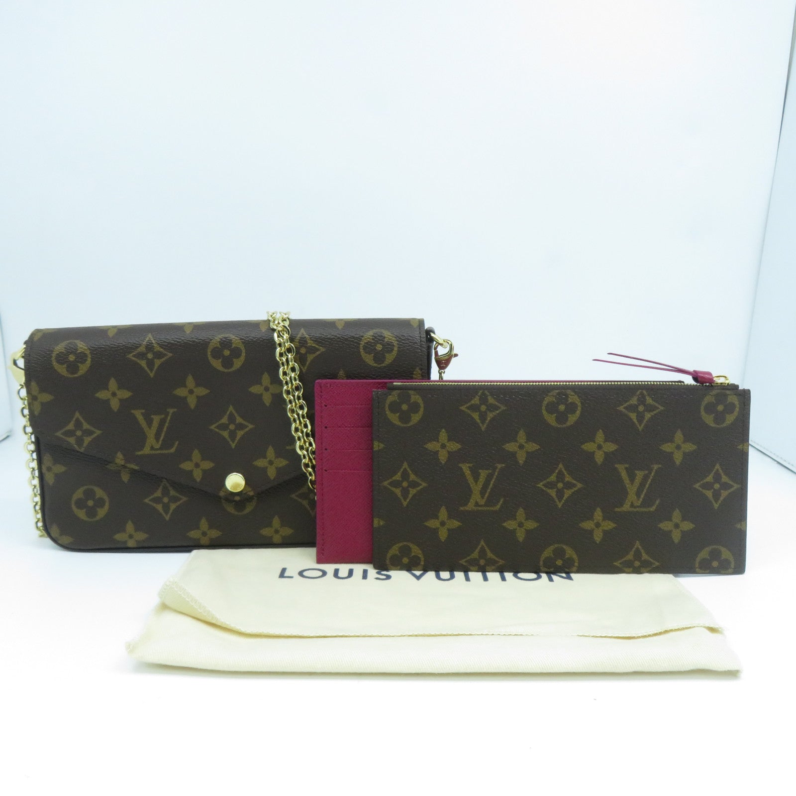 LOUIS VUITTON Monogram Felicie Pochette金扣鏈帶肩背袋啡色