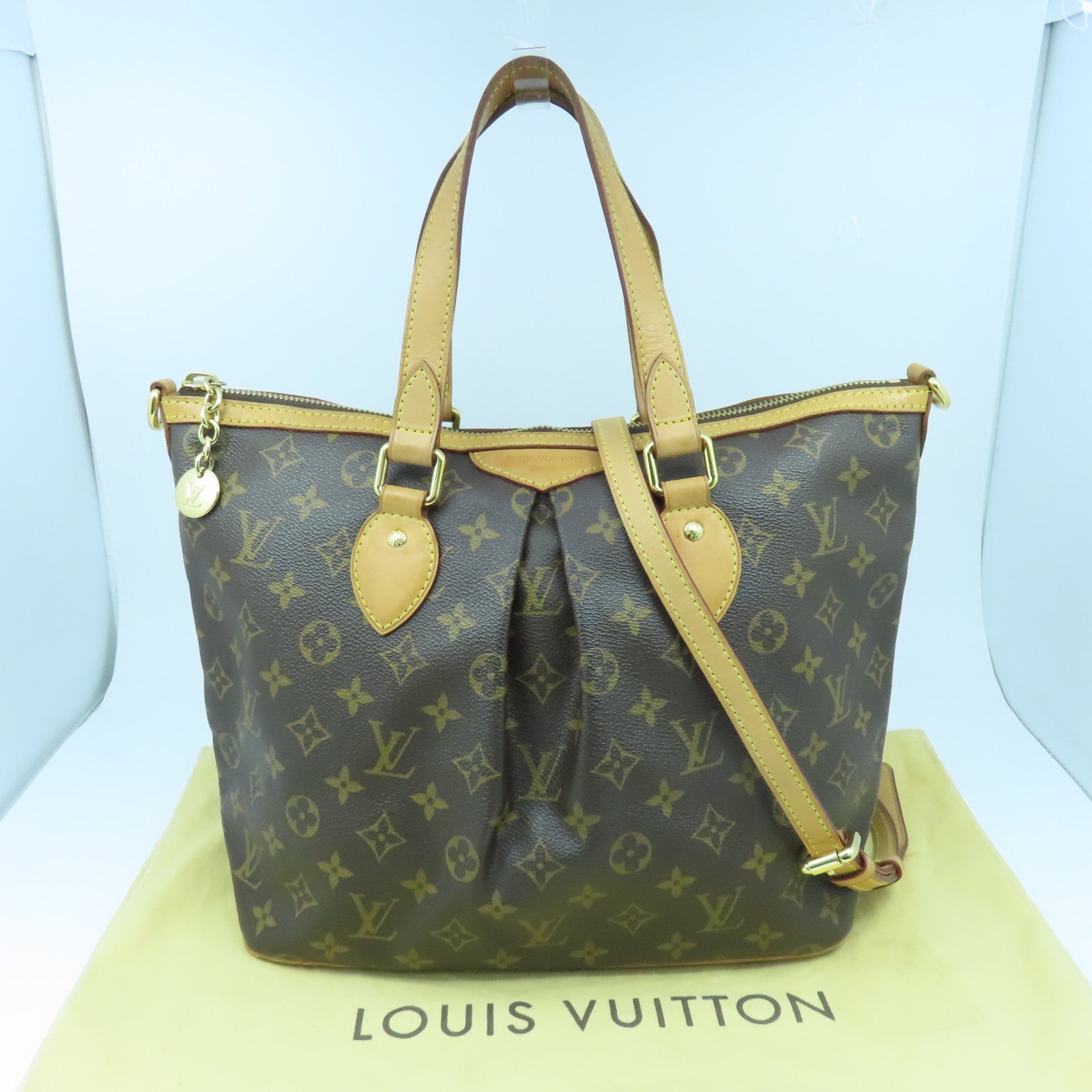 LOUIS VUITTON Monogram Papillon PM gold buckle handle shoulder bag brown