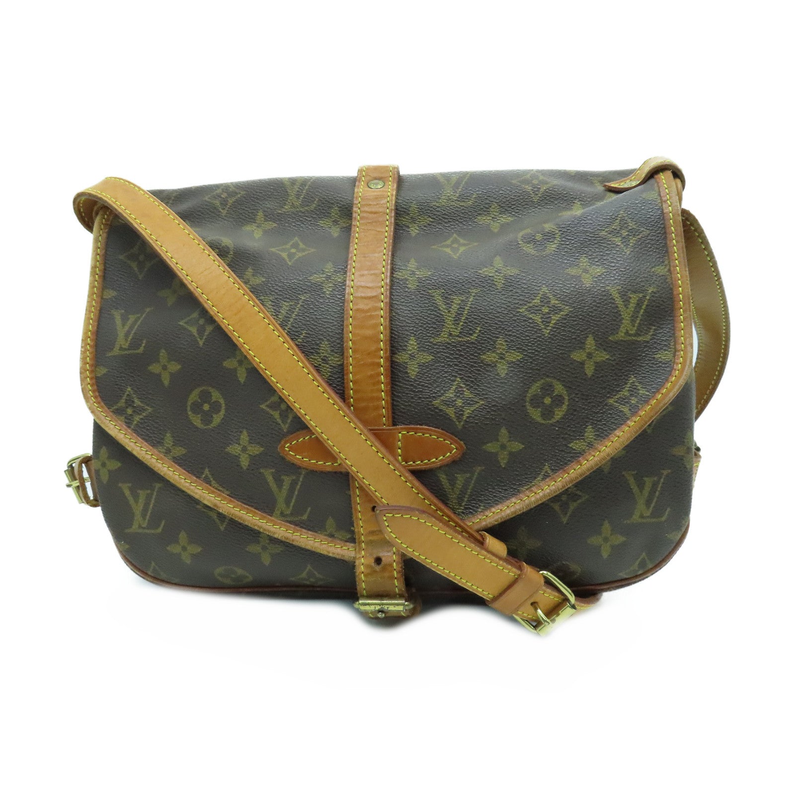 LOUIS VUITTON Mongram Saumur 30金扣肩背袋啡色