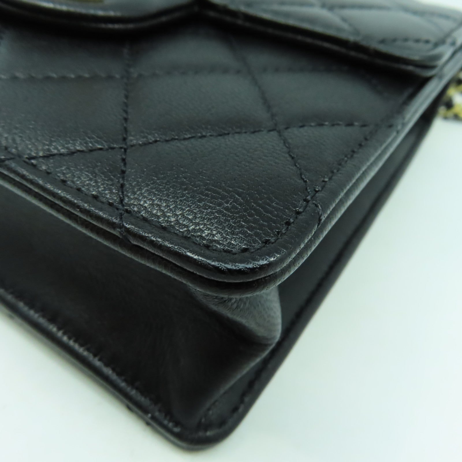 CHANEL 菱格牛皮皮革Chain Shoulder Bag金扣鏈帶肩背袋黑色