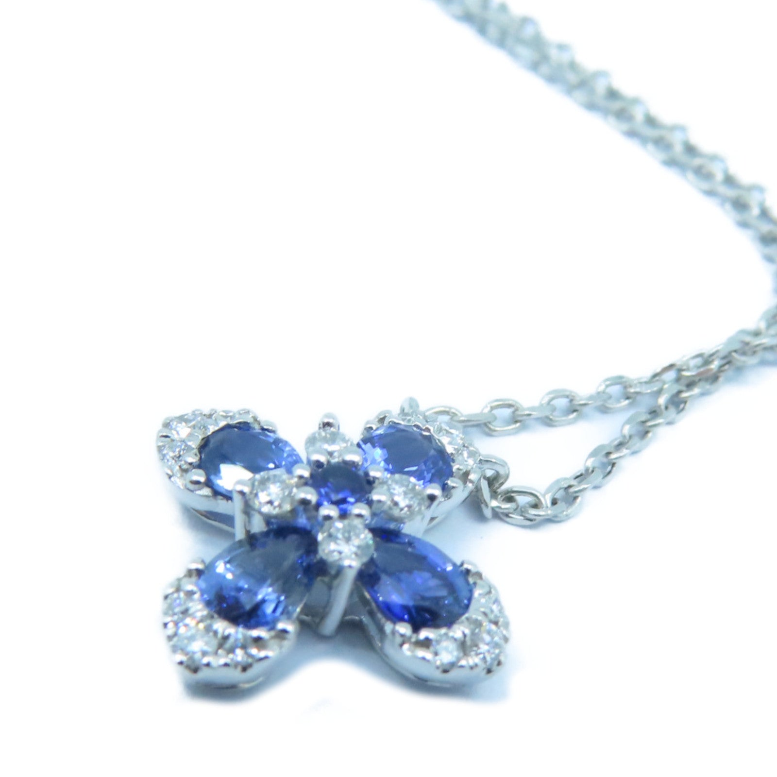 JEWELRY 14K白金Diamond / Sapphire Necklace 0.15ct钻石/0.75ct蓝宝石项链