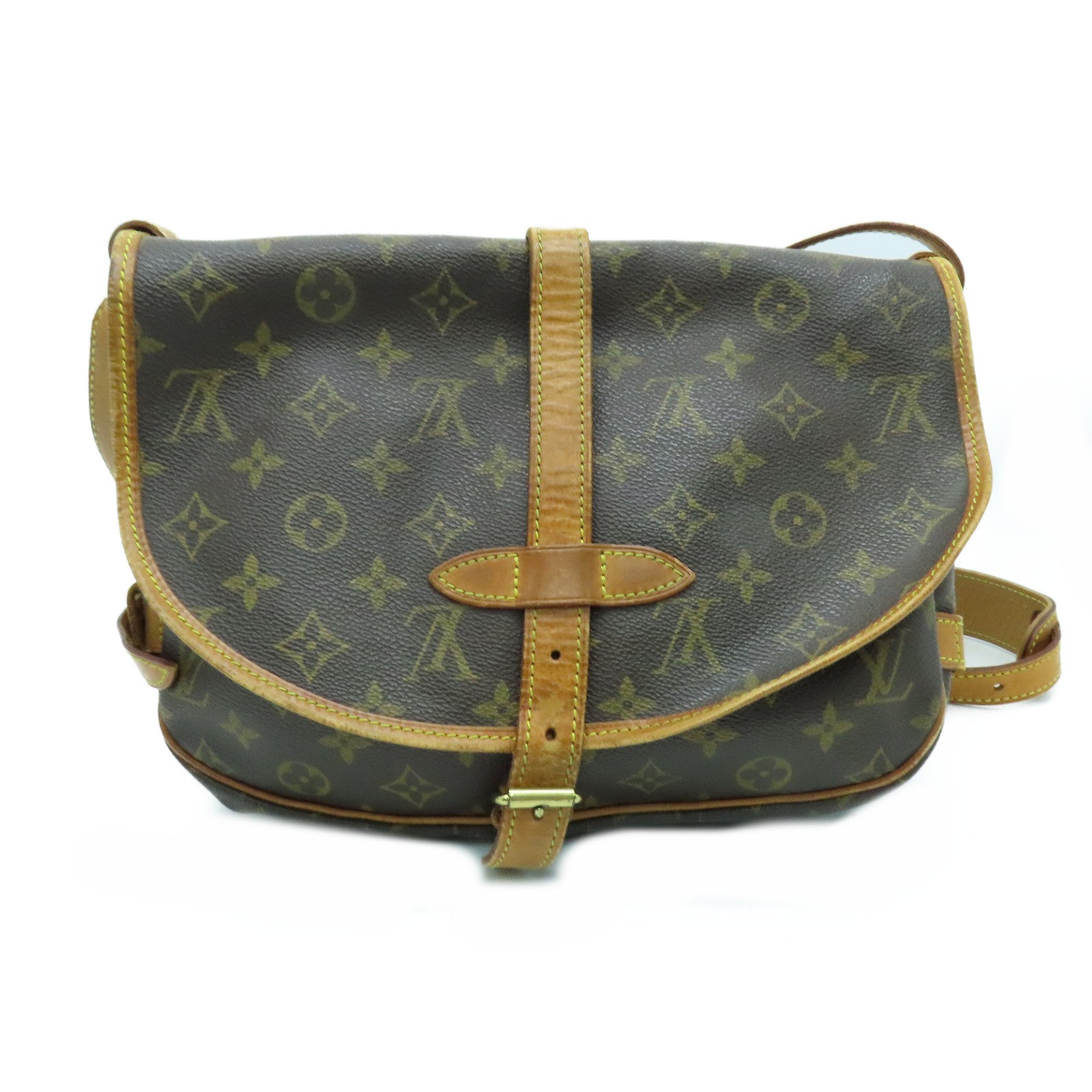 LOUIS VUITTON Mongram Saumur 30金扣肩背袋啡色