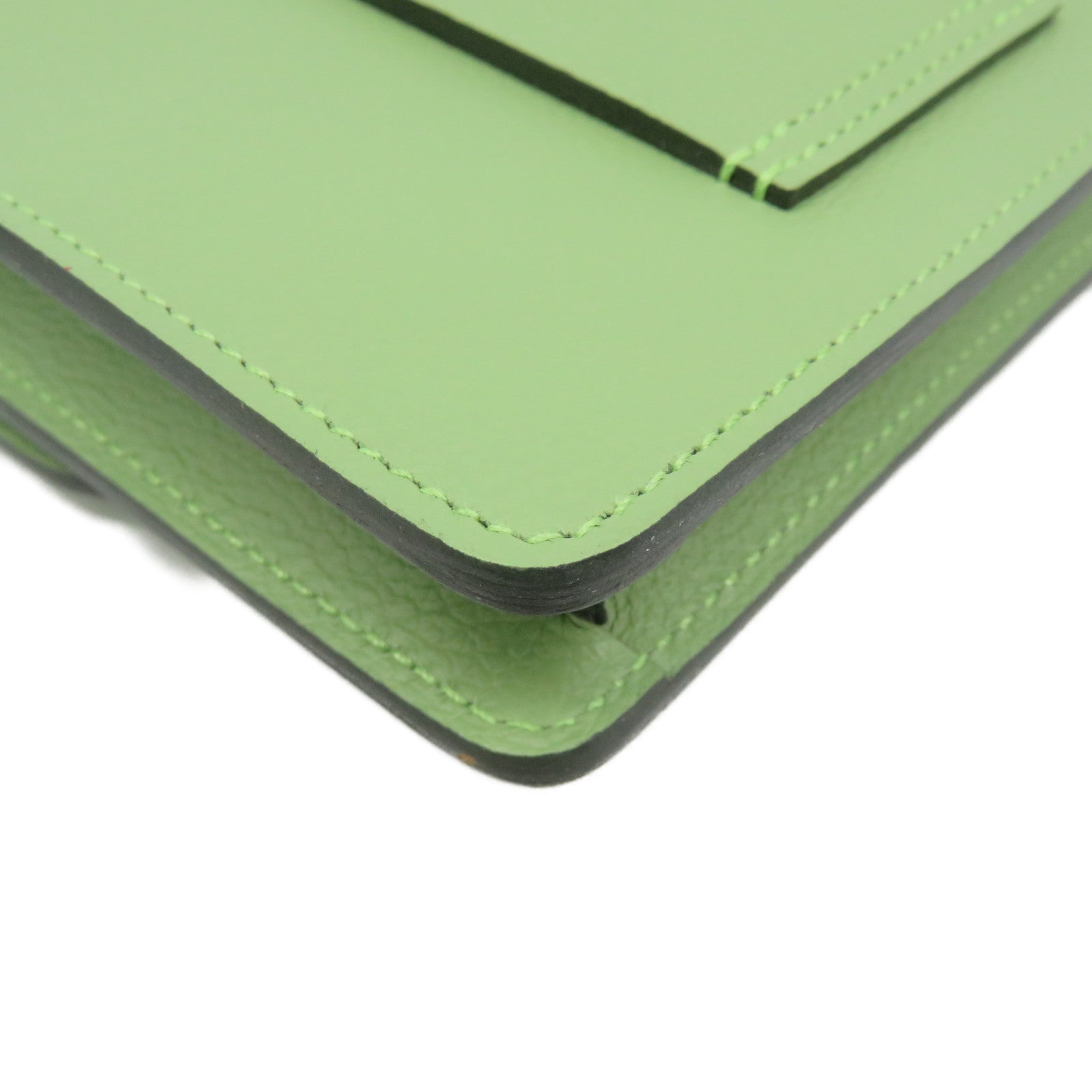 HERMES 【激減優惠】Evercolour皮革Roulis Slim Wallet金扣短錢包Vert Criquet淺綠色