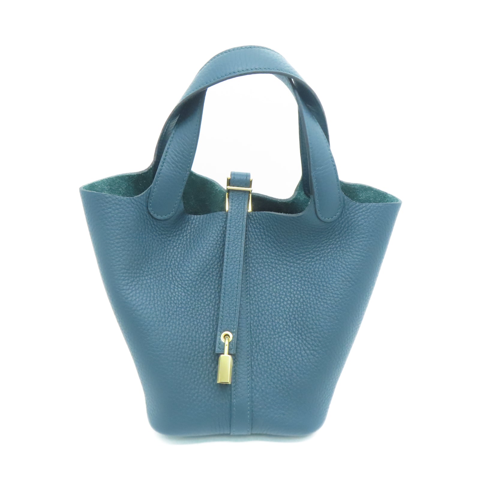 HERMES Taurillon Clemence皮革Picotin PM金扣手挽袋松柏色