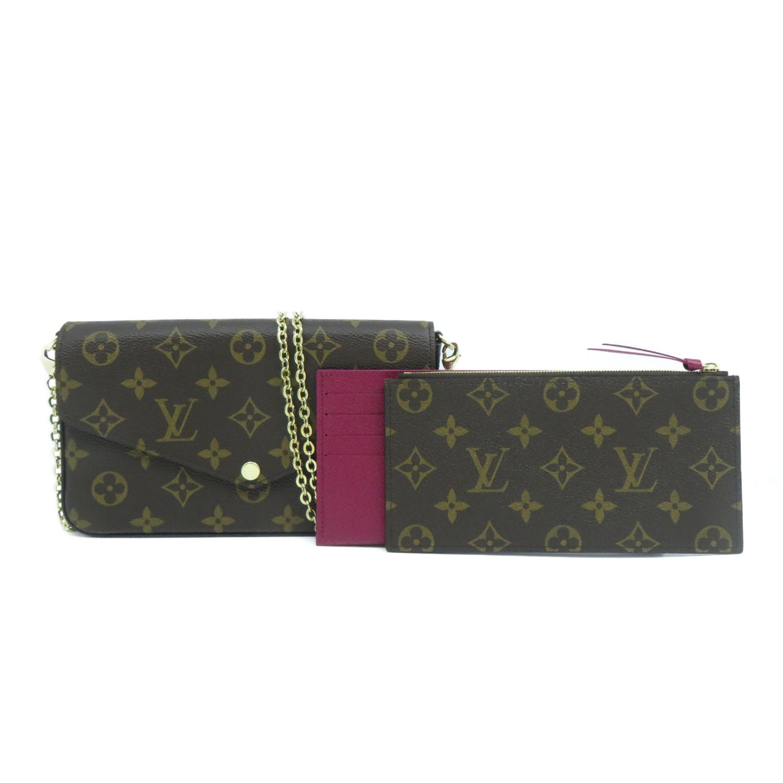 LOUIS VUITTON Monogram Felicie Pochette金扣鏈帶肩背袋啡色