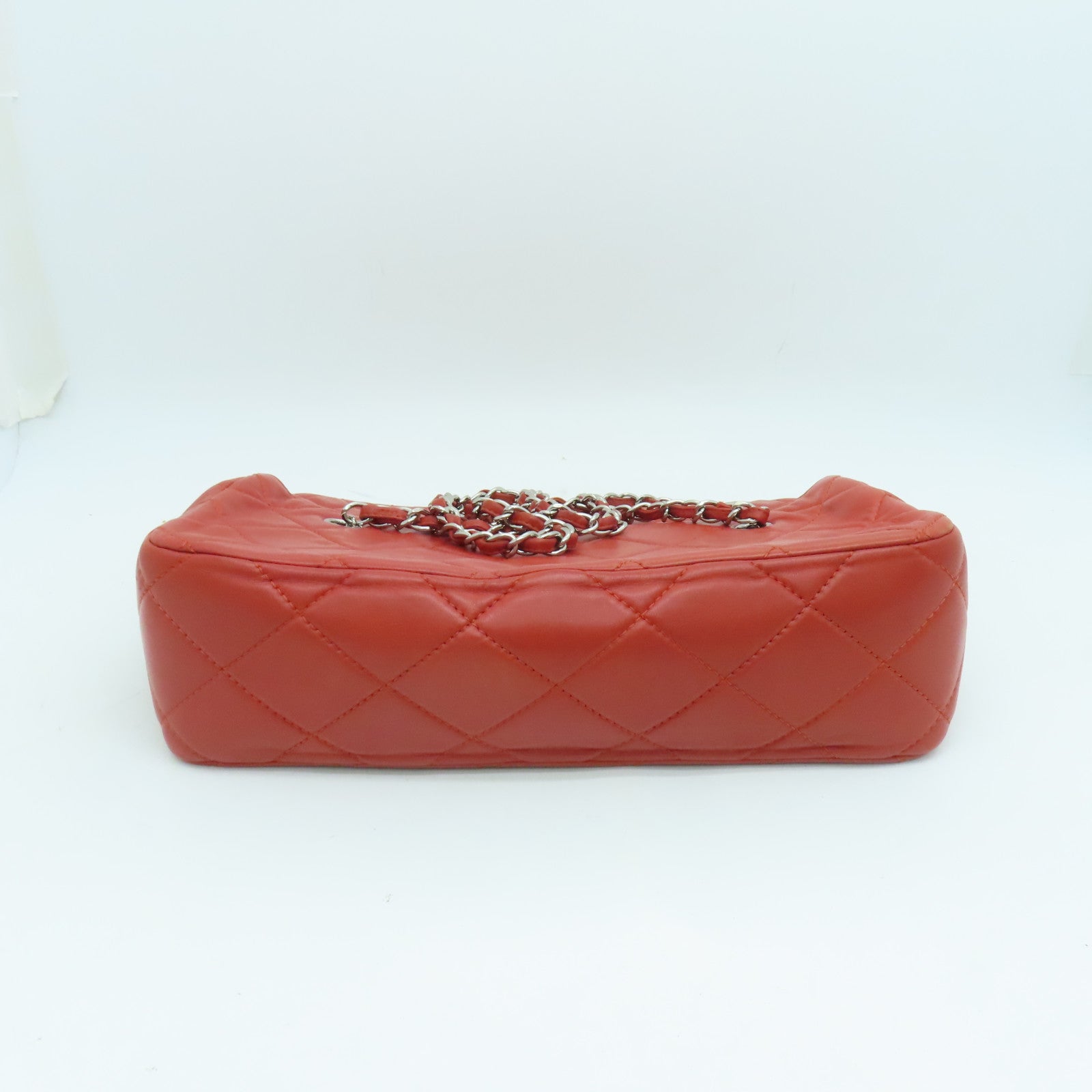 CHANEL 菱格牛皮皮革Chain Shoulder Bag銀扣鏈帶肩背袋紅色