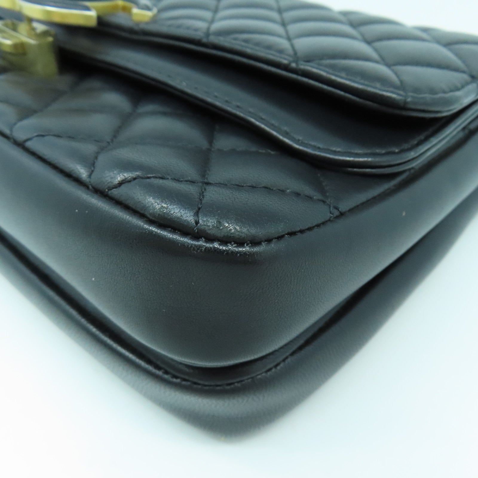 CHANEL 菱格羊皮皮革Shoulder Bag金扣鏈帶肩背袋黑色