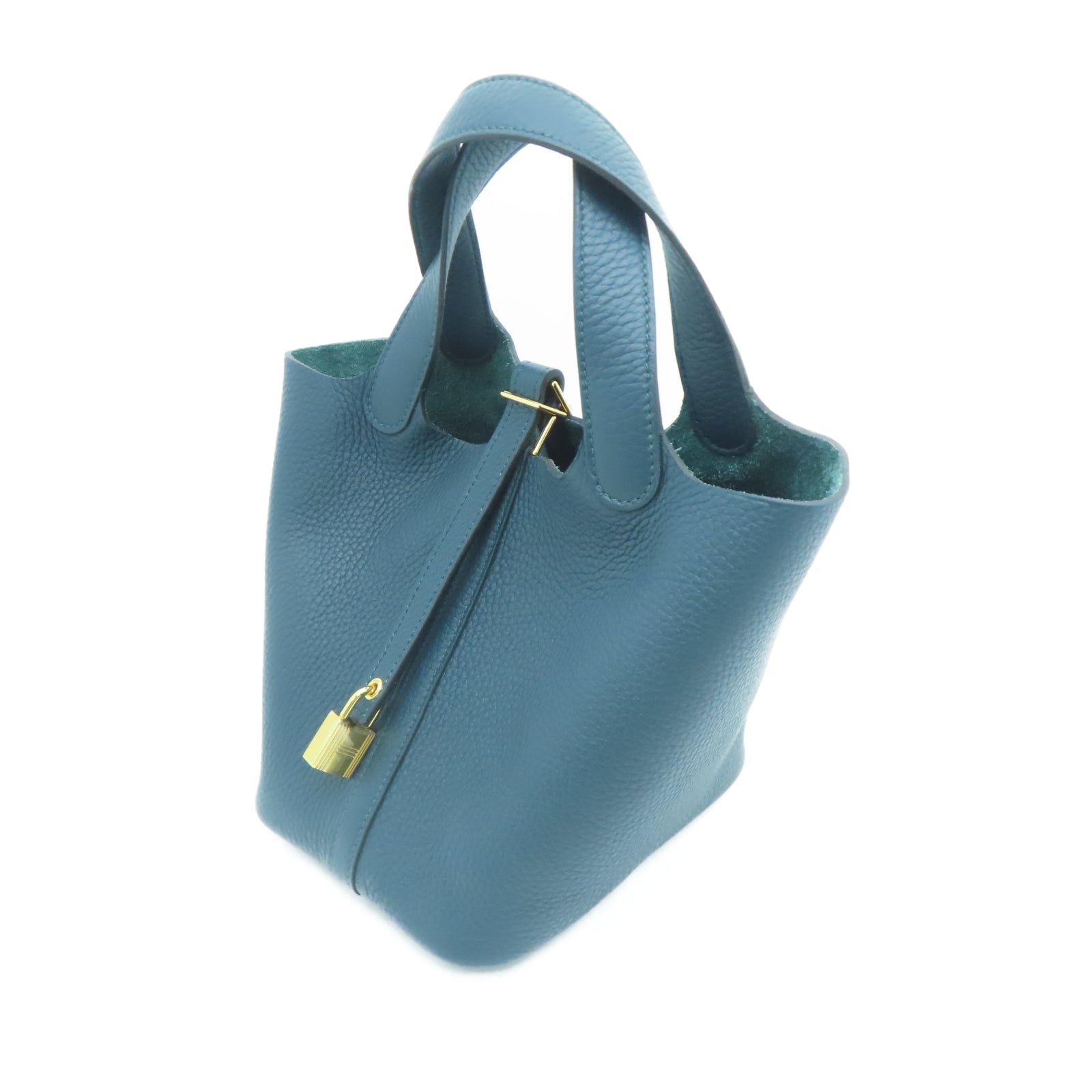 HERMES Taurillon Clemence皮革Picotin PM金扣手挽袋松柏色