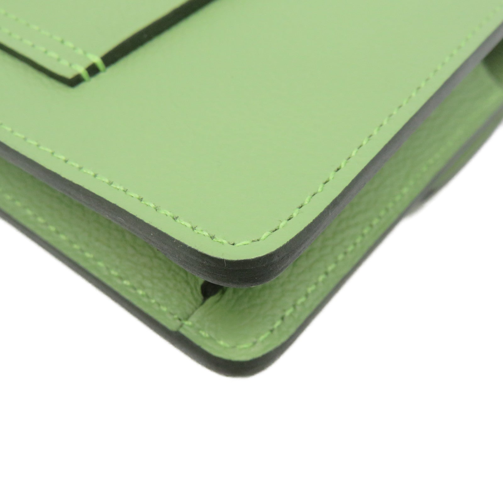 HERMES 【激減優惠】Evercolour皮革Roulis Slim Wallet金扣短錢包Vert Criquet淺綠色