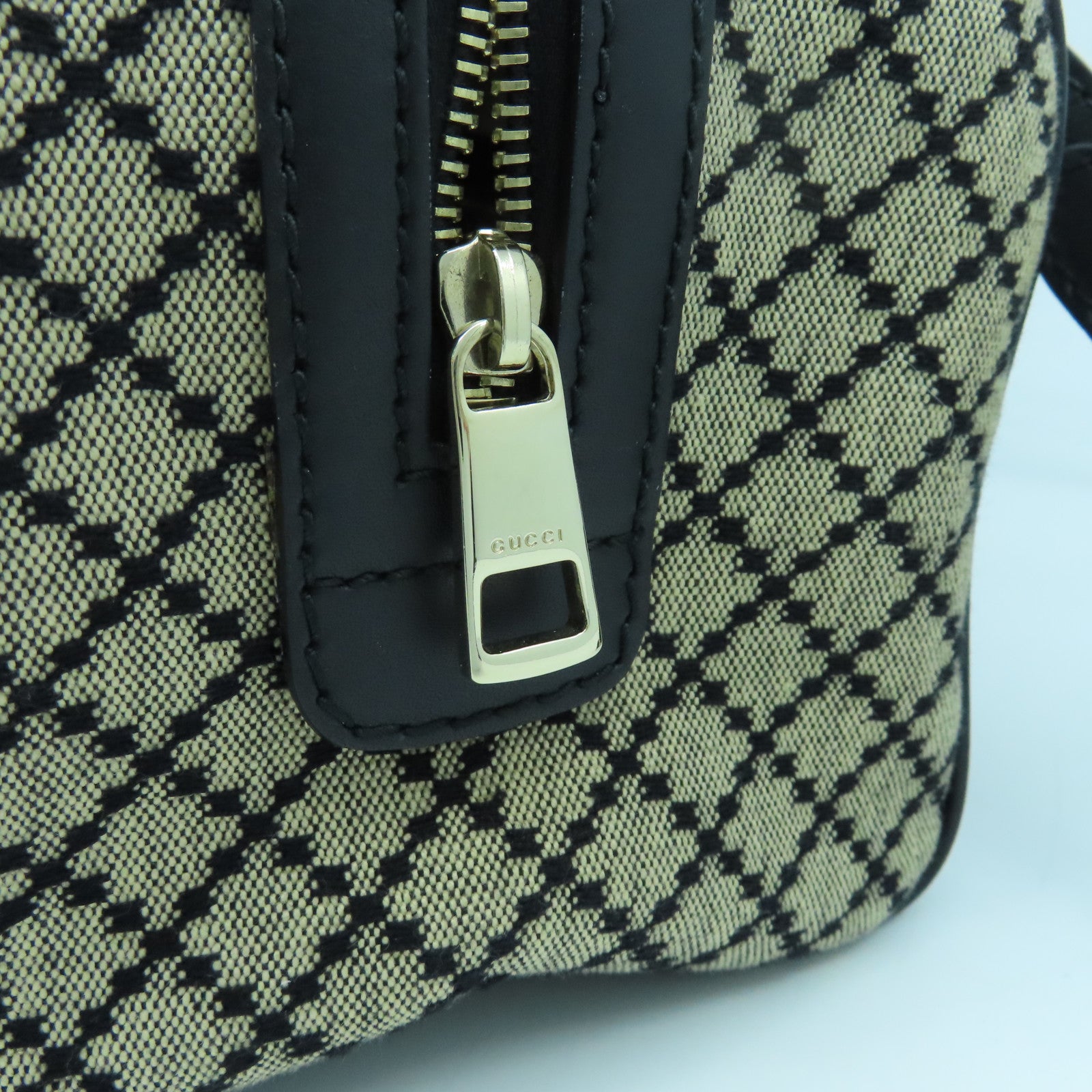 GUCCI Canvas Boston Bag Silver Buckle Handle Shoulder Bag Brown/Black