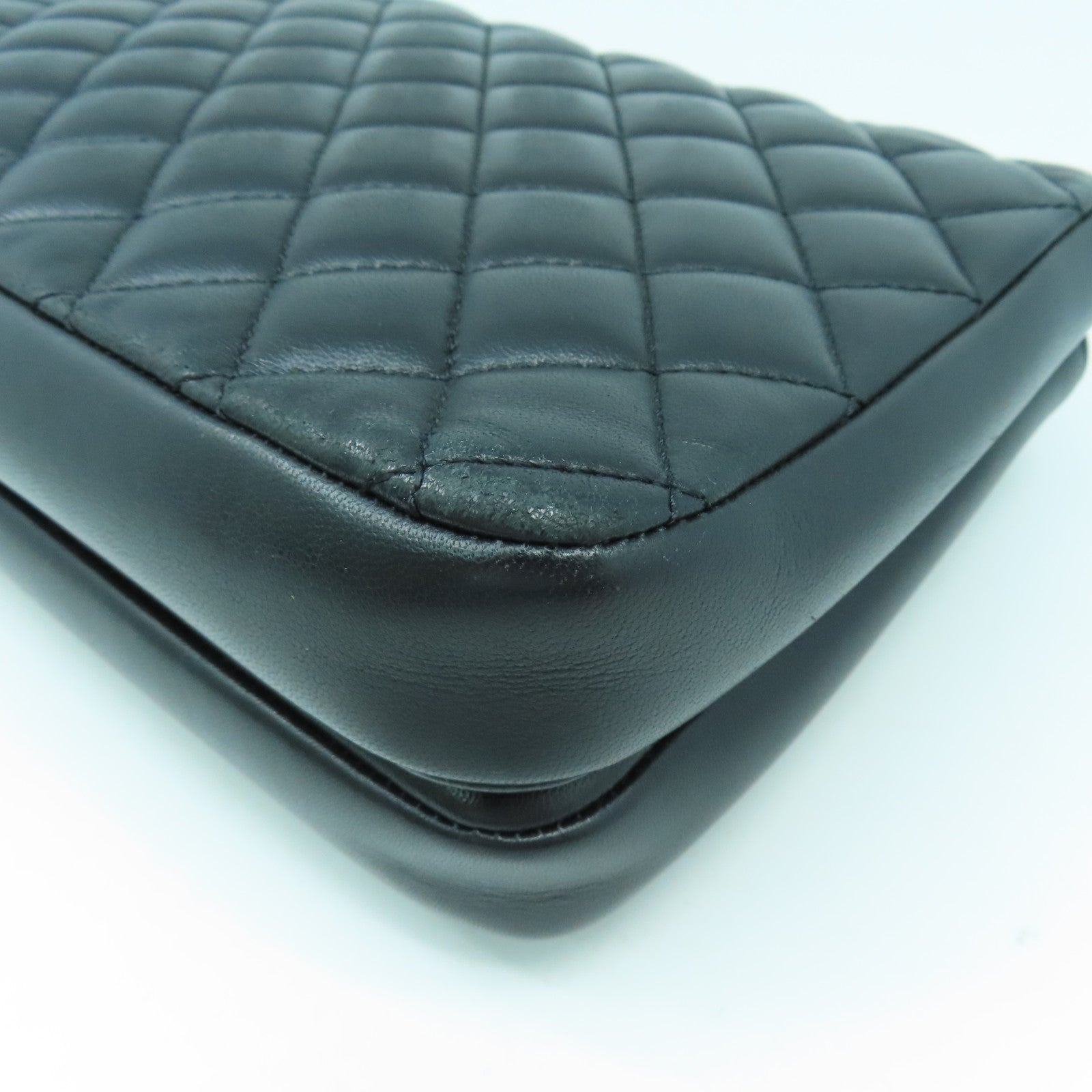 CHANEL 菱格羊皮皮革Shoulder Bag金扣鏈帶肩背袋黑色