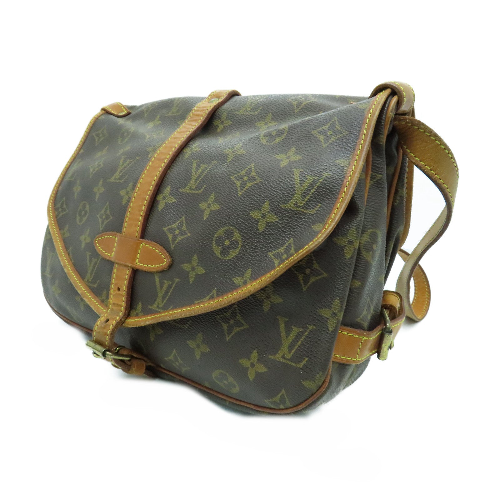 LOUIS VUITTON Mongram Saumur 30金扣肩背袋啡色