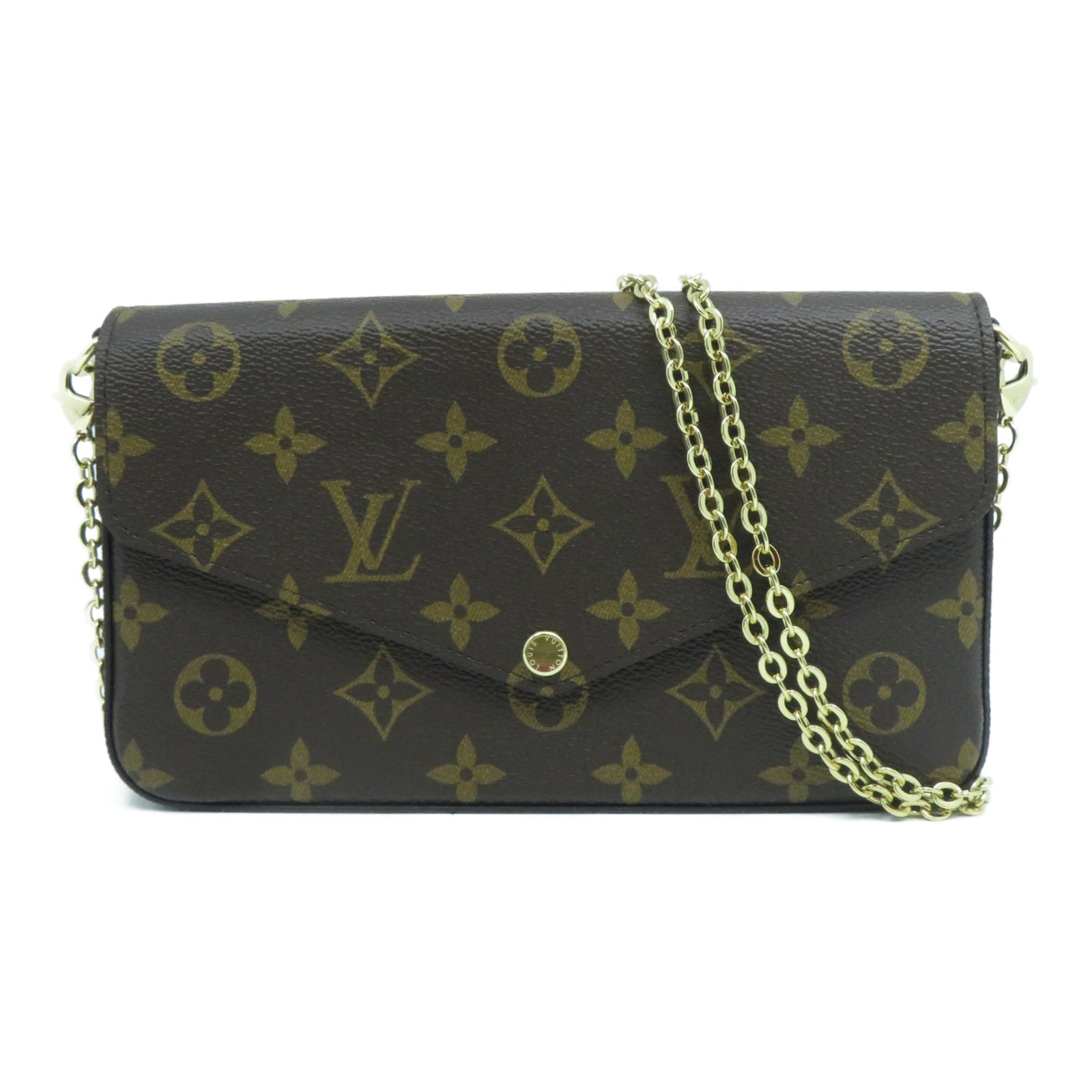LOUIS VUITTON Monogram Felicie Pochette金扣鏈帶肩背袋啡色
