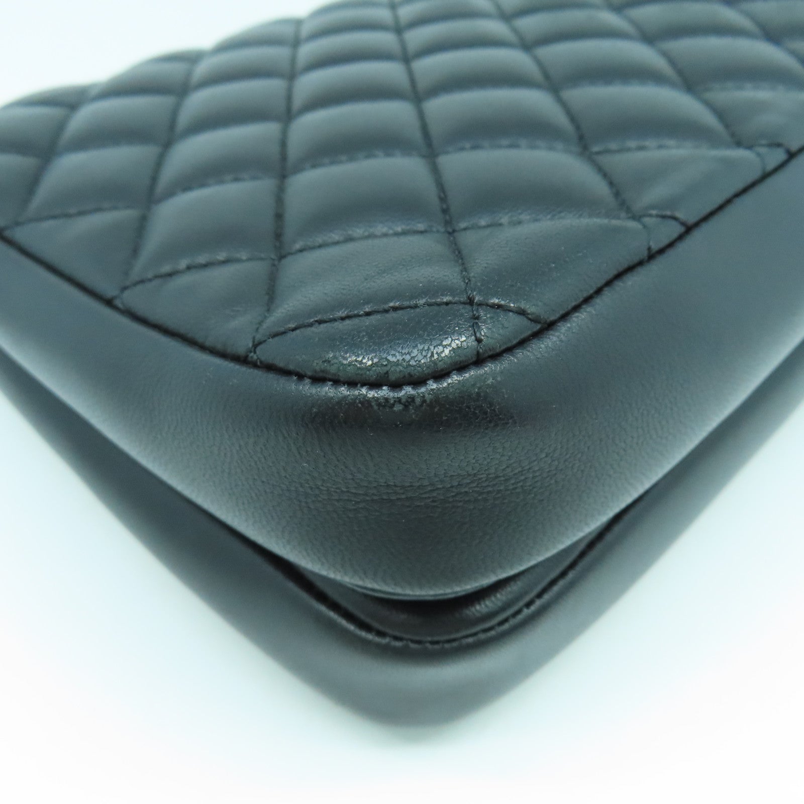 CHANEL 菱格羊皮皮革Shoulder Bag金扣鏈帶肩背袋黑色