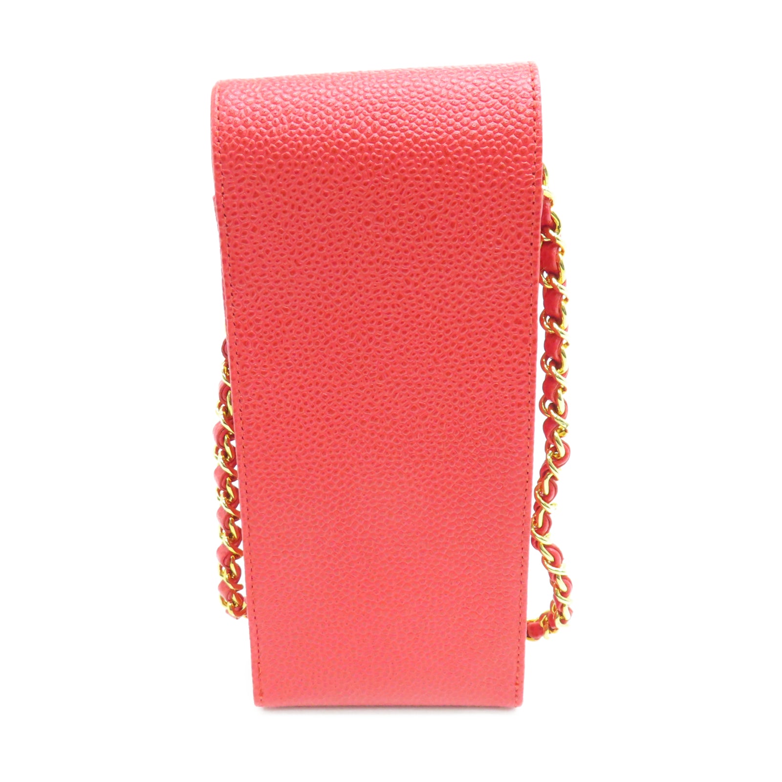 CHANEL 牛皮皮革Phone Case金扣链带电话套红色